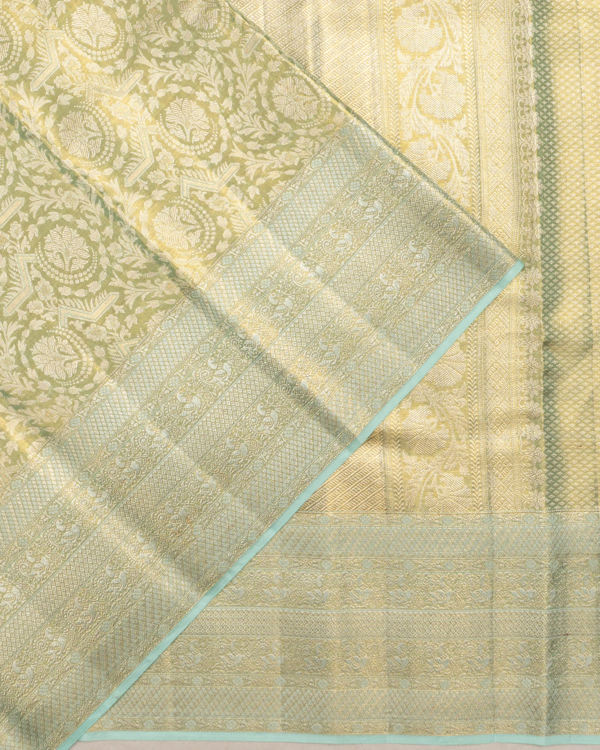 Kanchipuram Silk Tissue Brocade Pastel Green Saree