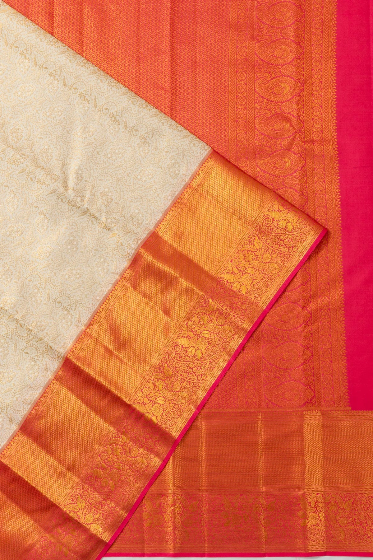 Taranga Kanchi Silk Brocade Cream Saree