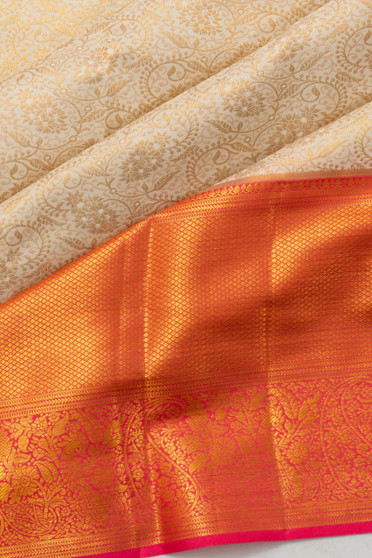 Taranga Kanchi Silk Brocade Cream Saree