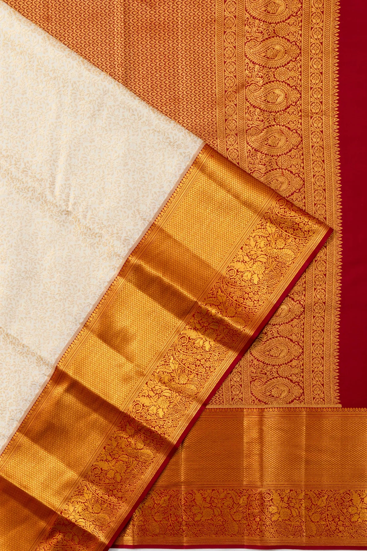 Taranga Kanchi Silk Brocade Cream Saree