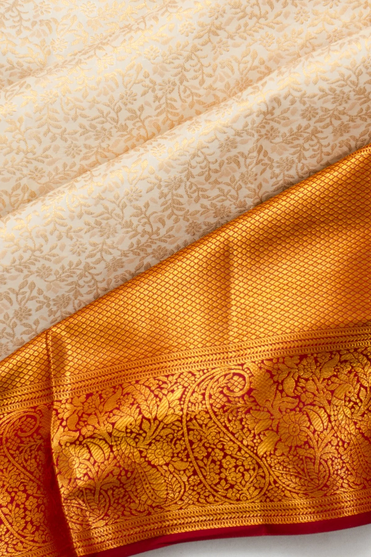 Taranga Kanchi Silk Brocade Cream Saree