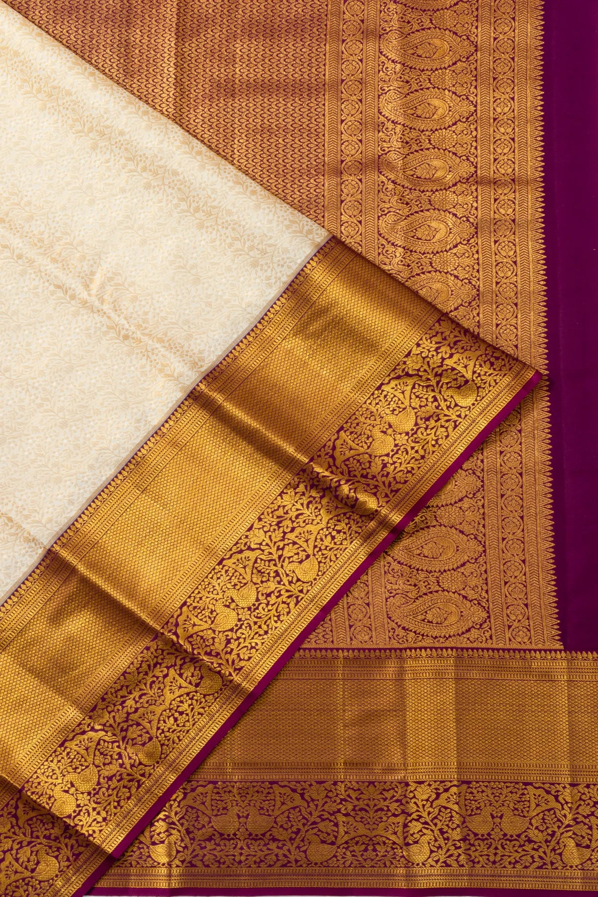 Taranga Kanchi Silk Brocade Cream Saree