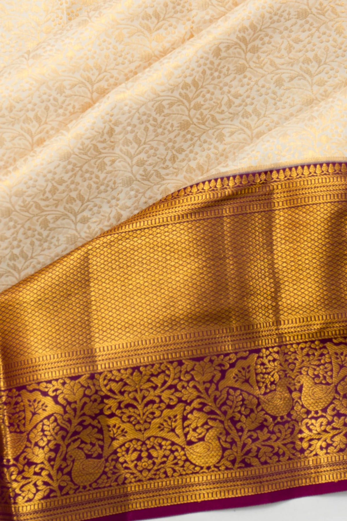 Taranga Kanchi Silk Brocade Cream Saree