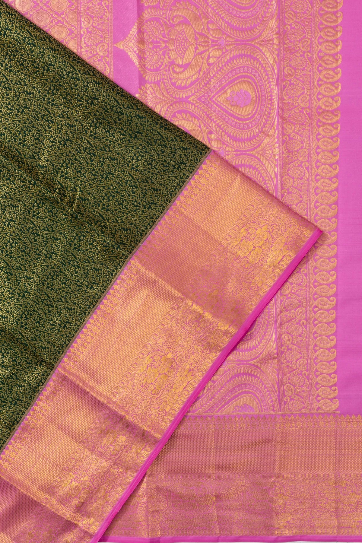 Taranga Kanchi Silk Brocade Bottle Green Saree
