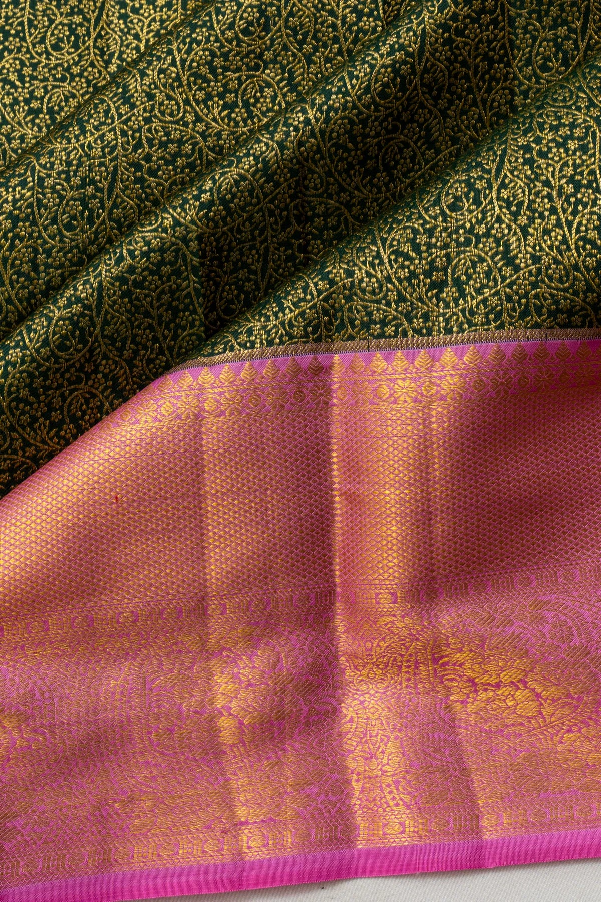 Taranga Kanchi Silk Brocade Bottle Green Saree