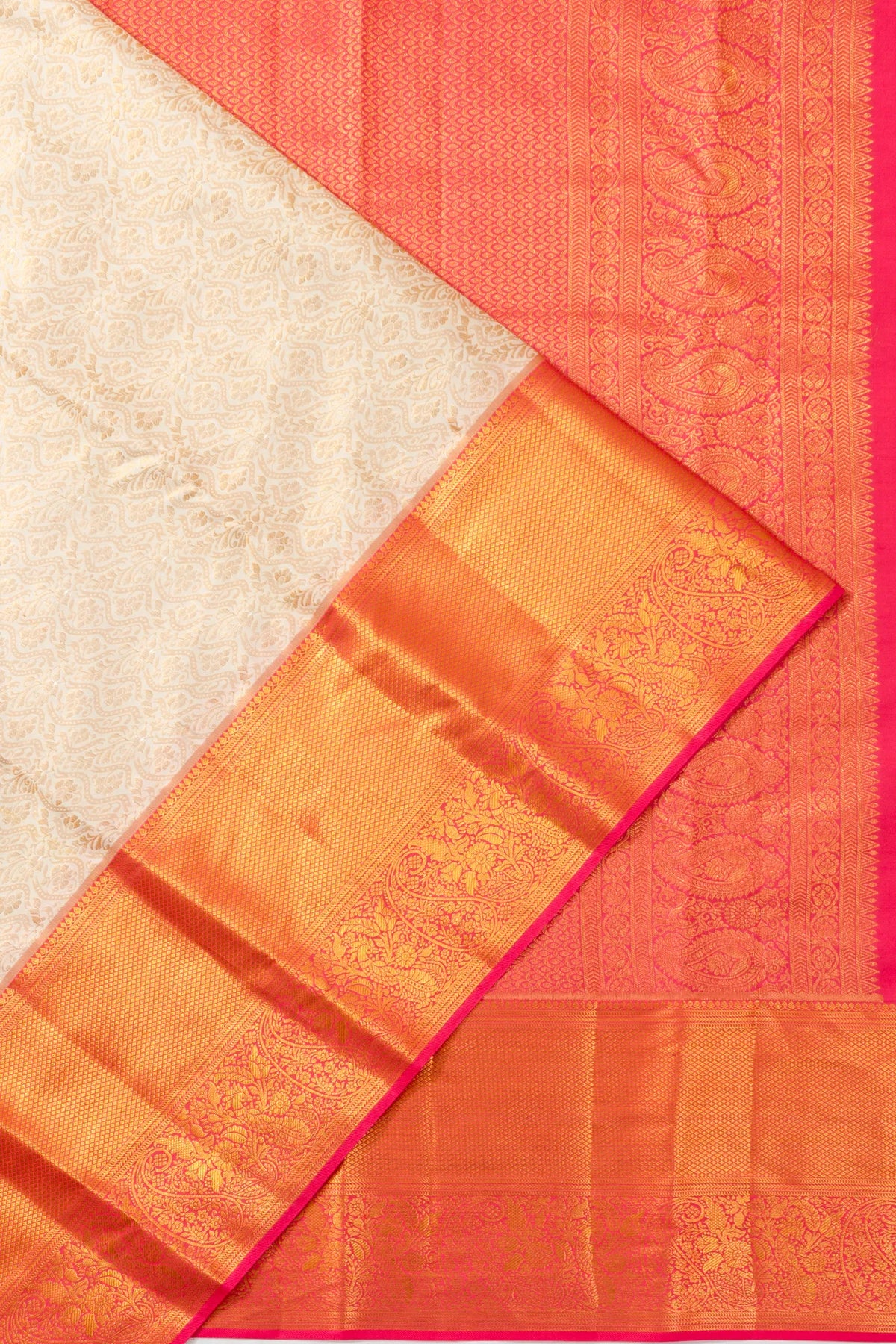 Taranga Kanchi Silk Brocade Cream Saree