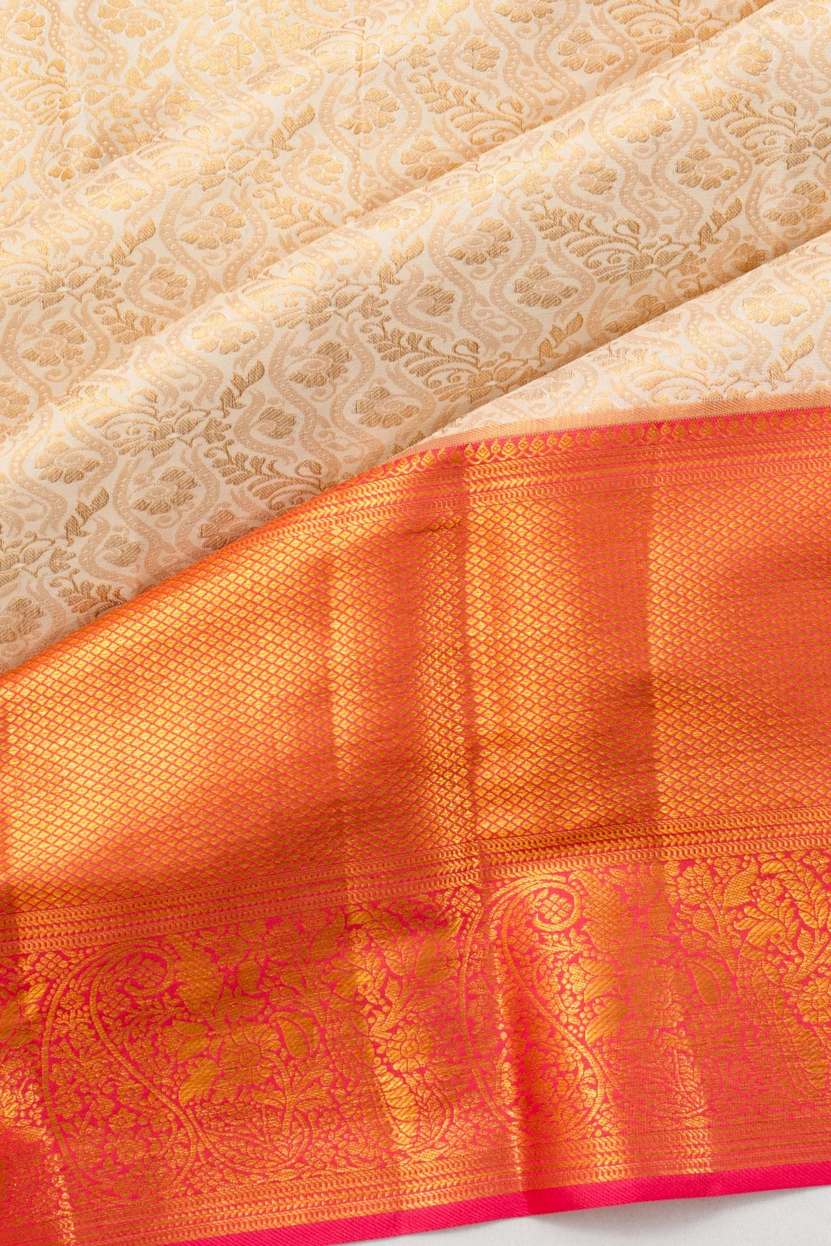 Taranga Kanchi Silk Brocade Cream Saree