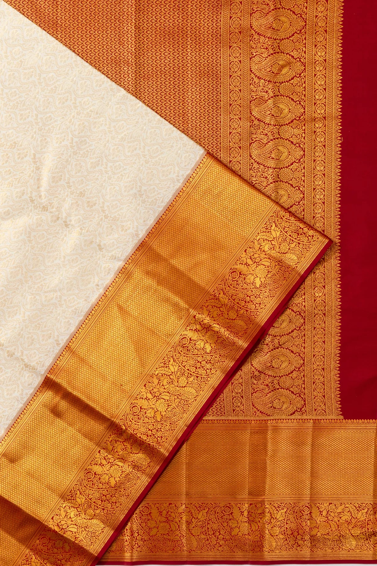 Taranga Kanchi Silk Brocade Cream Saree