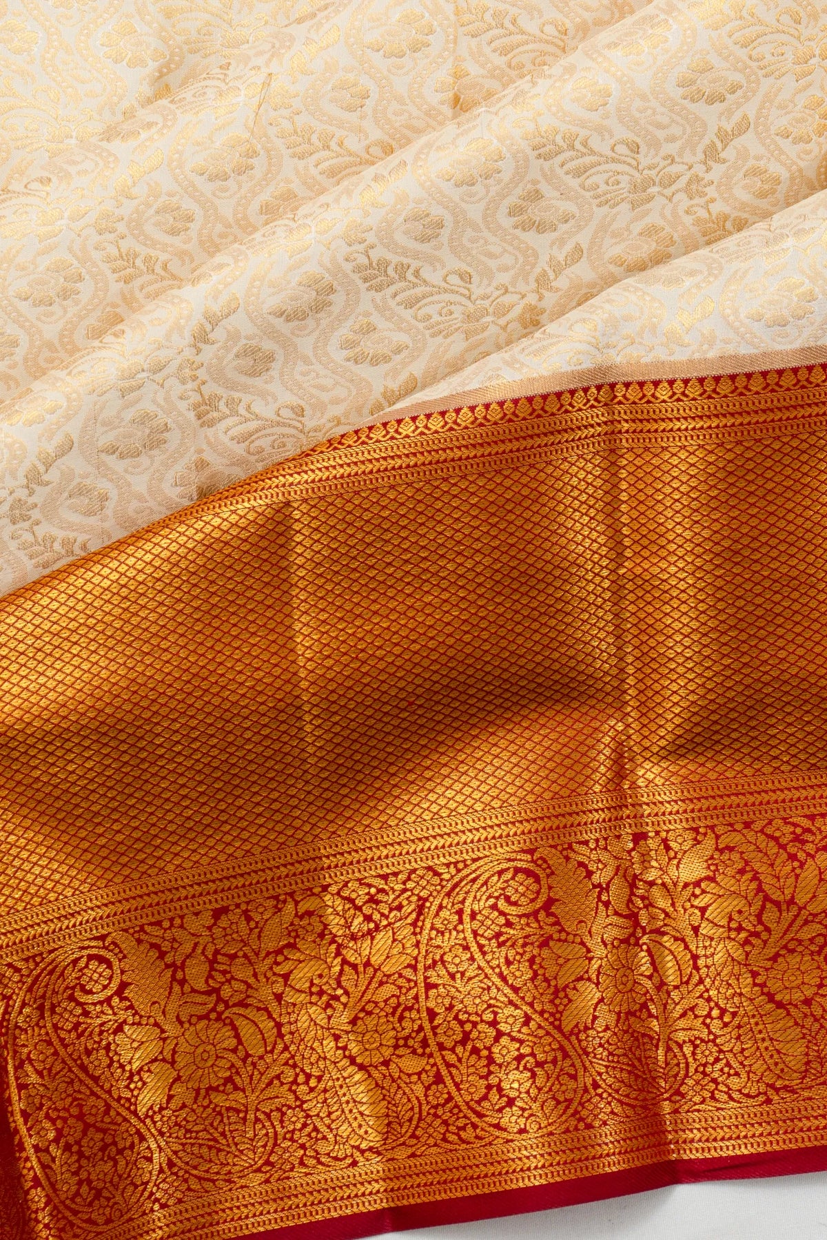 Taranga Kanchi Silk Brocade Cream Saree