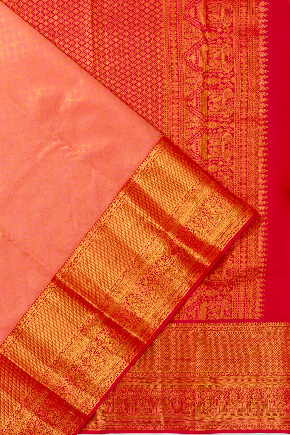 Taranga Kanchi Silk Brocade Peach Saree