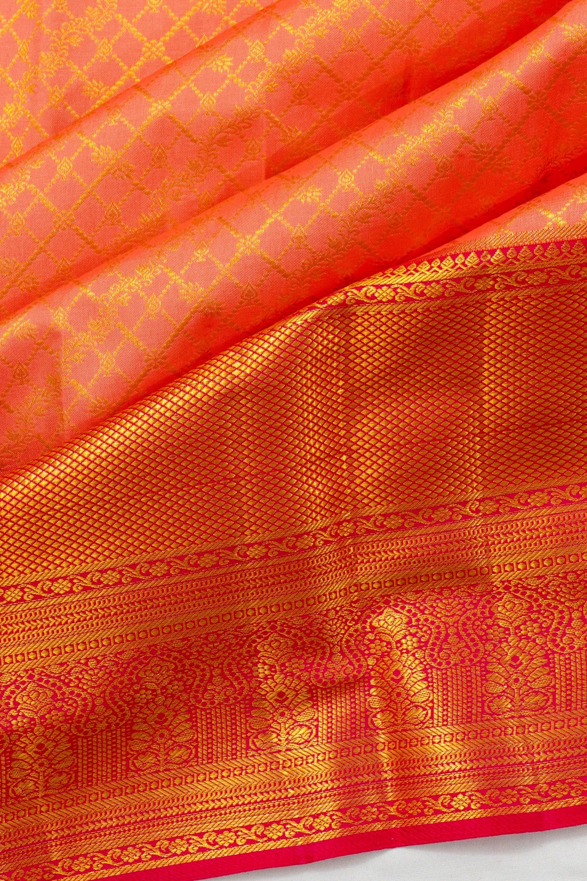 Taranga Kanchi Silk Brocade Peach Saree