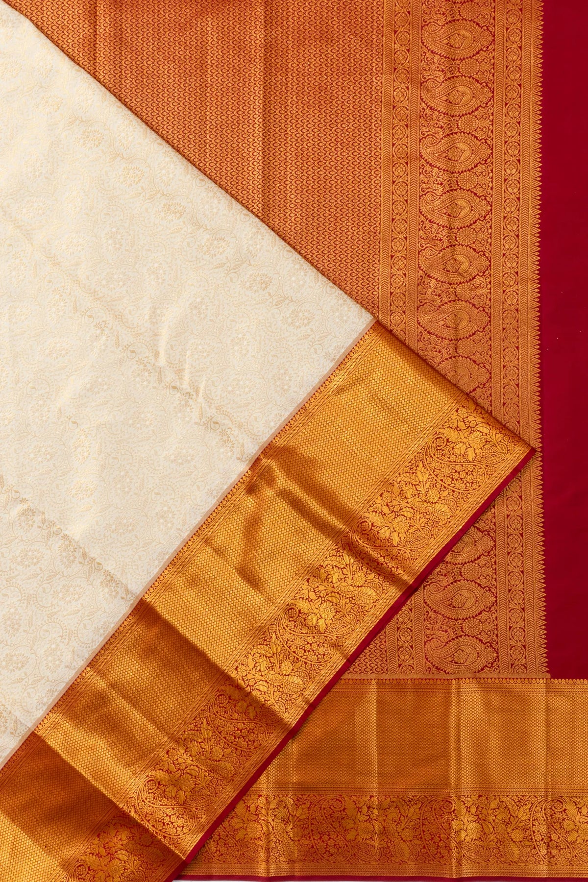 Taranga Kanchi Silk Brocade Cream Saree
