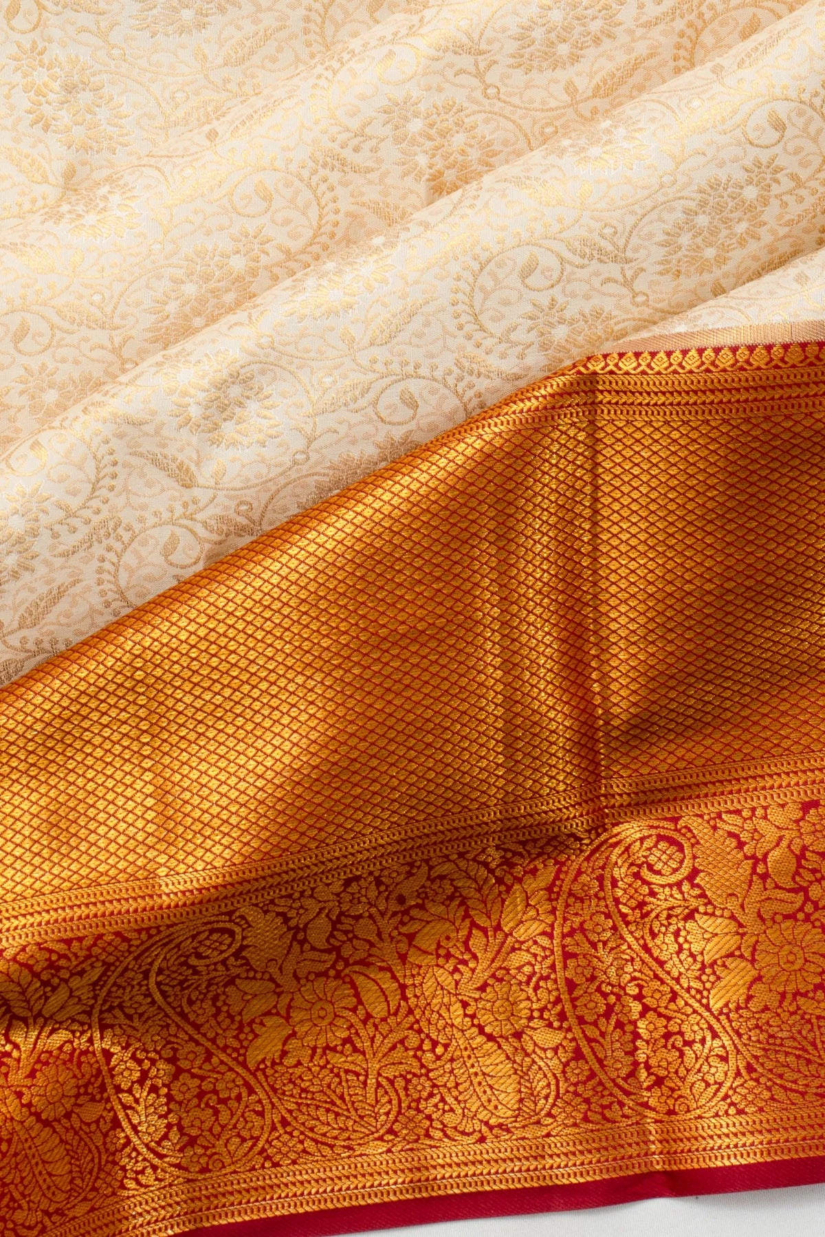 Taranga Kanchi Silk Brocade Cream Saree