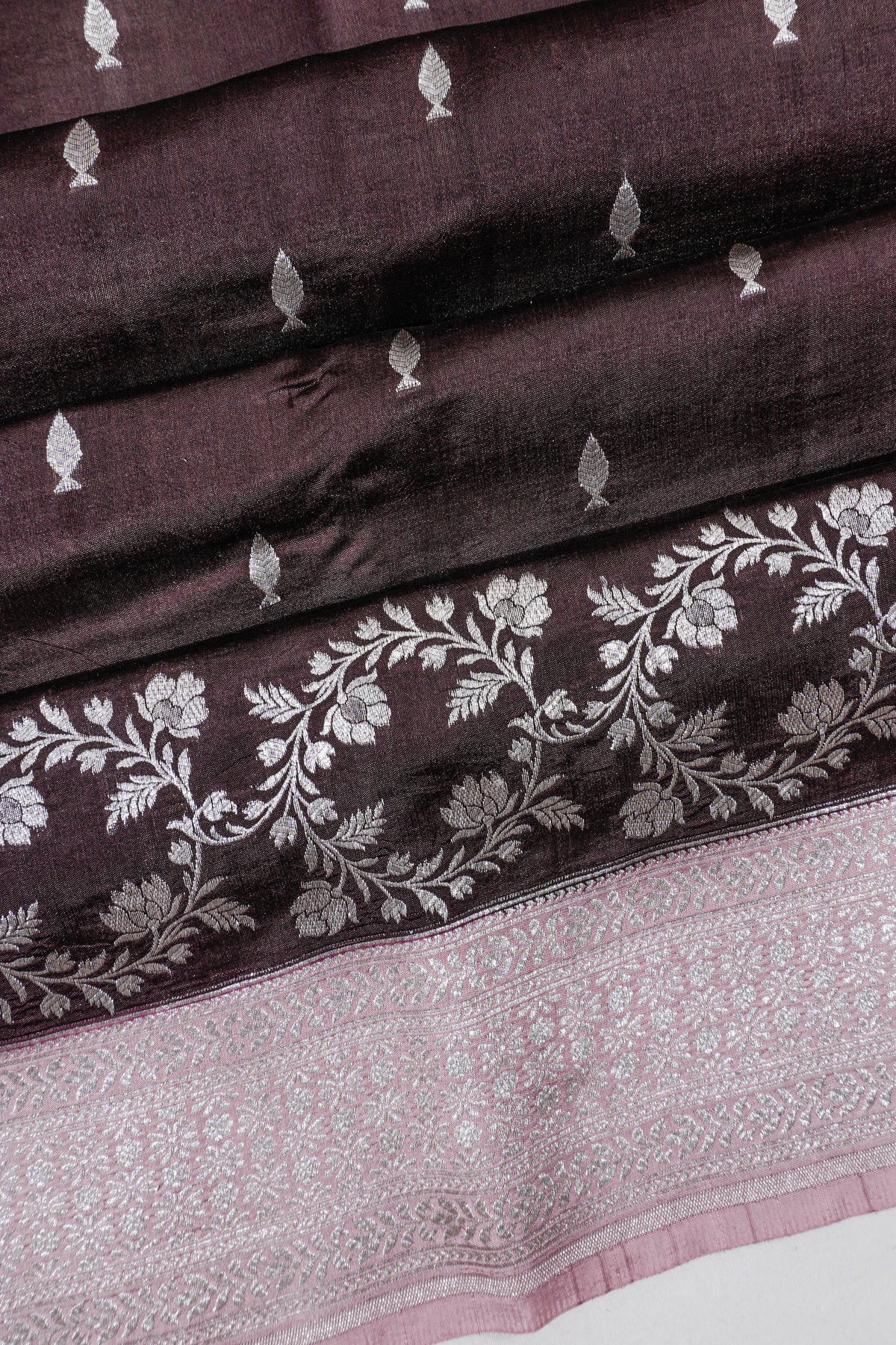 Banarasi Katan Silk Butta Dark Brown Saree