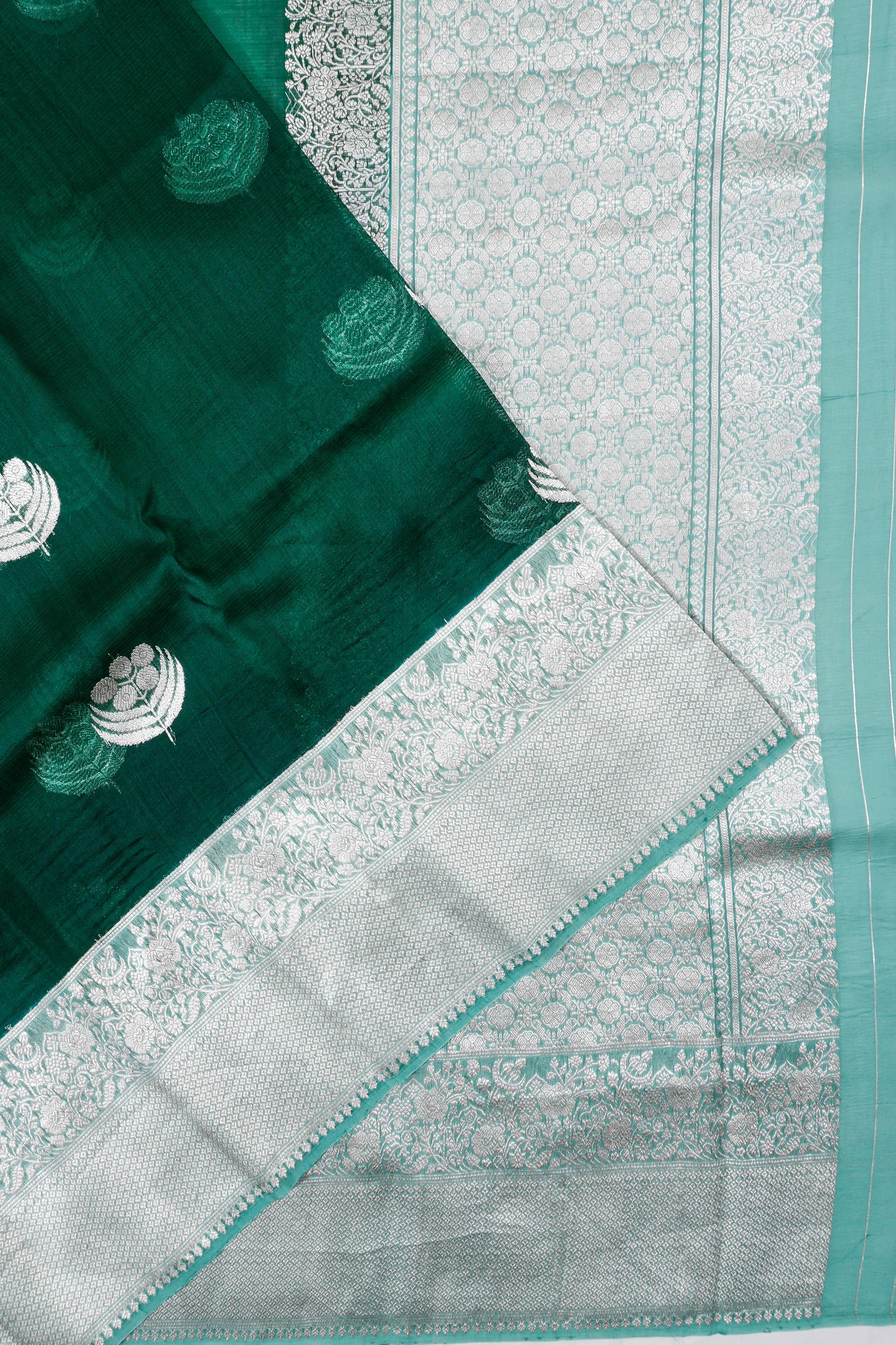 Chiniya Silk Butta Bottle Green Saree