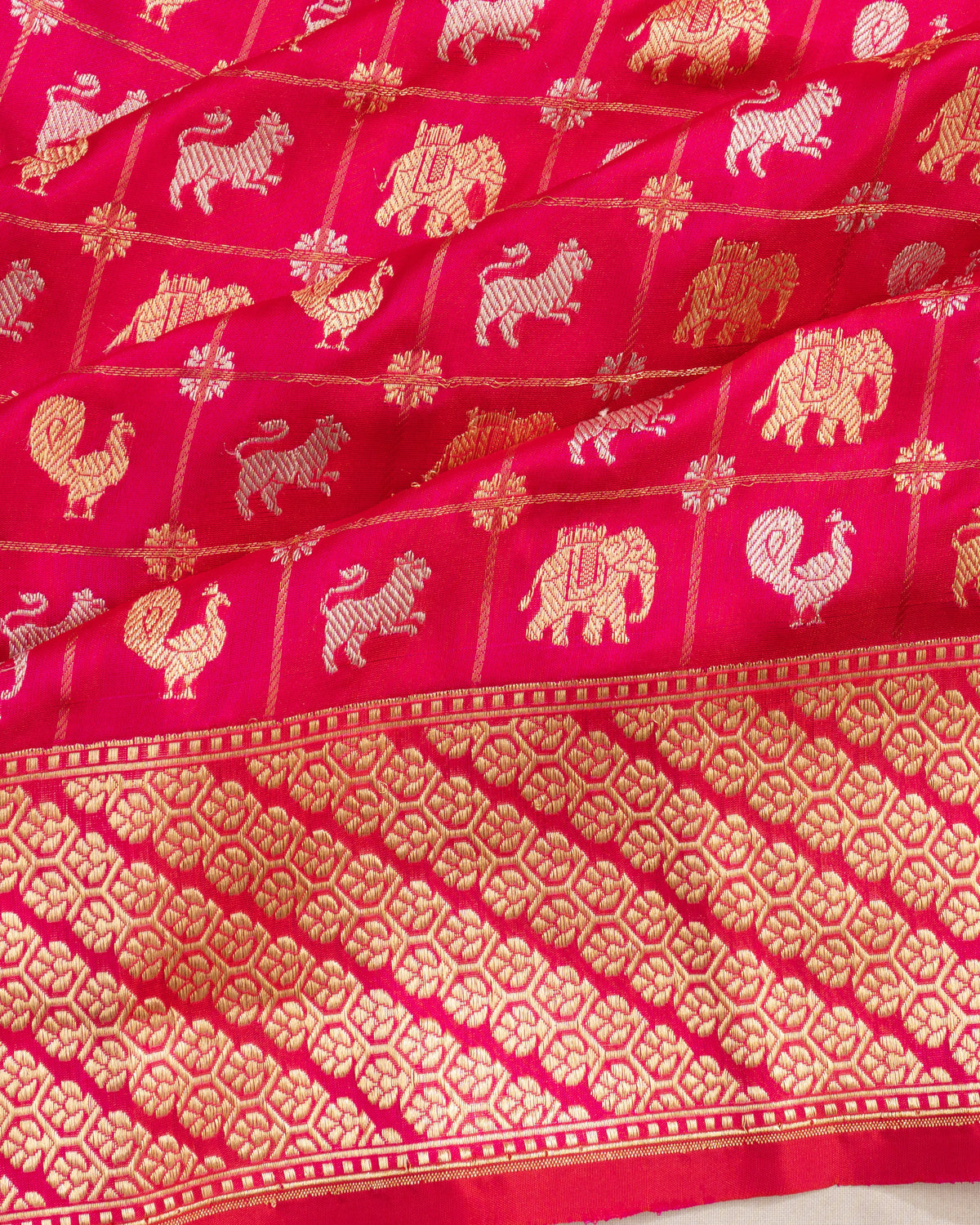 Banarasi Silk Checks And Kadwa Butta Rani Pink Saree