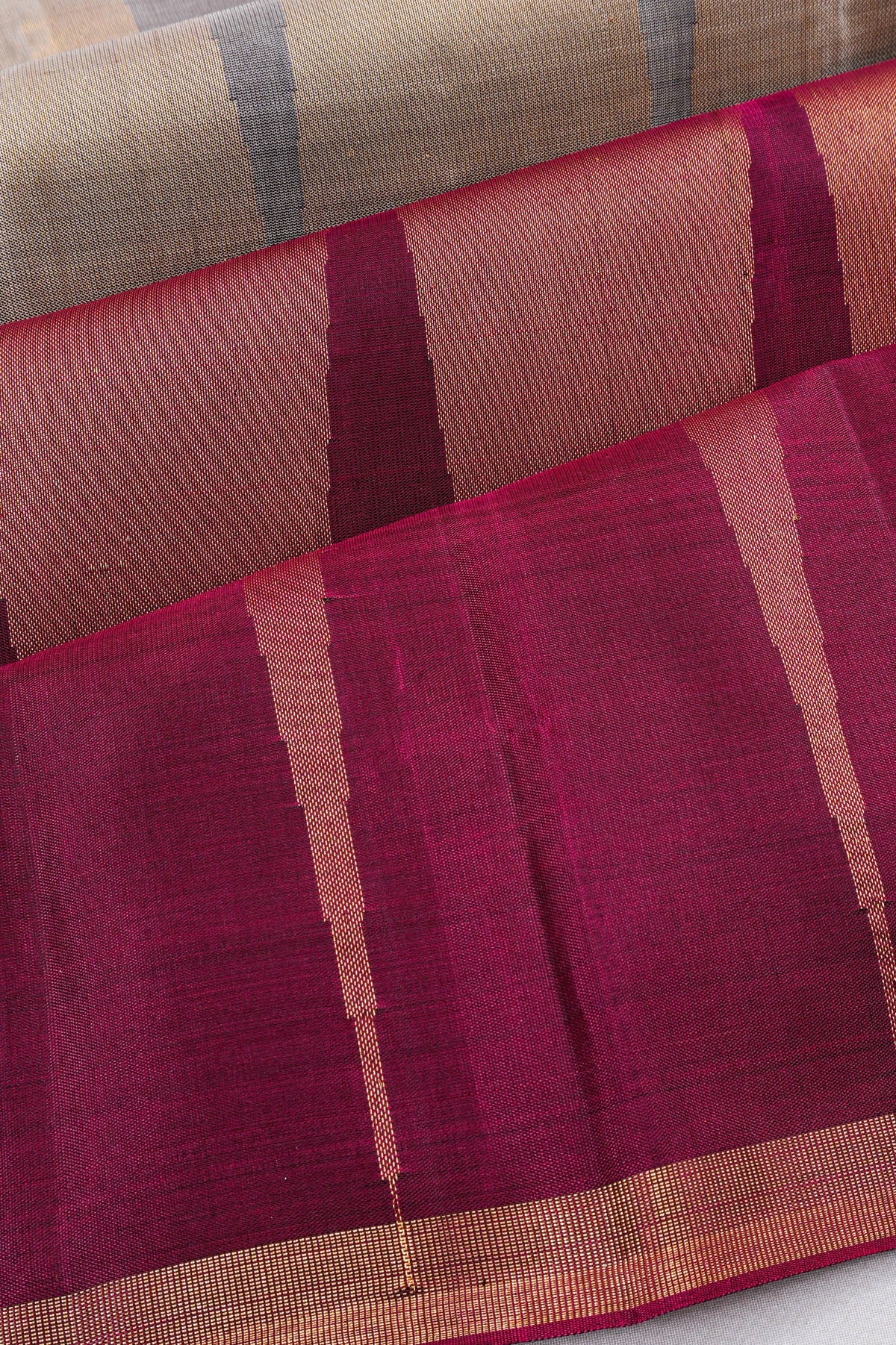 Kanchipuram Silk Half And Half Brocade Grey And Purple Saree