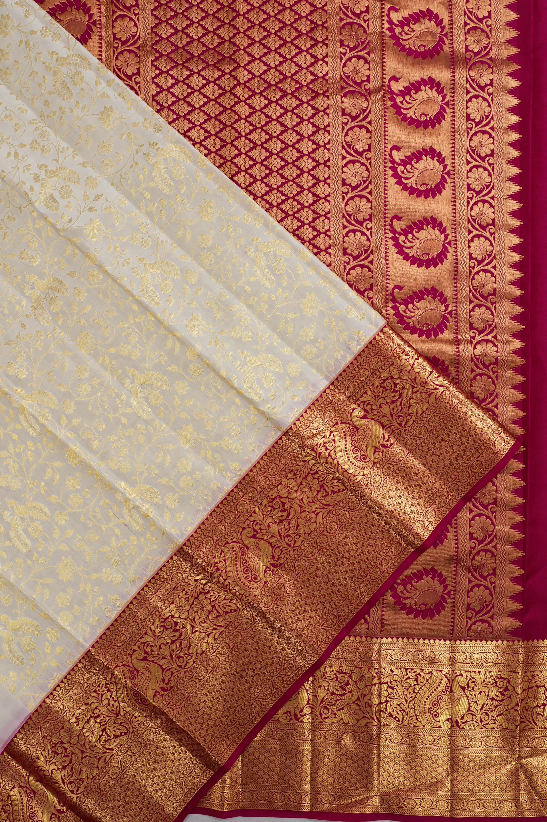 Taranga Kanchi Silk Brocade Off White Saree