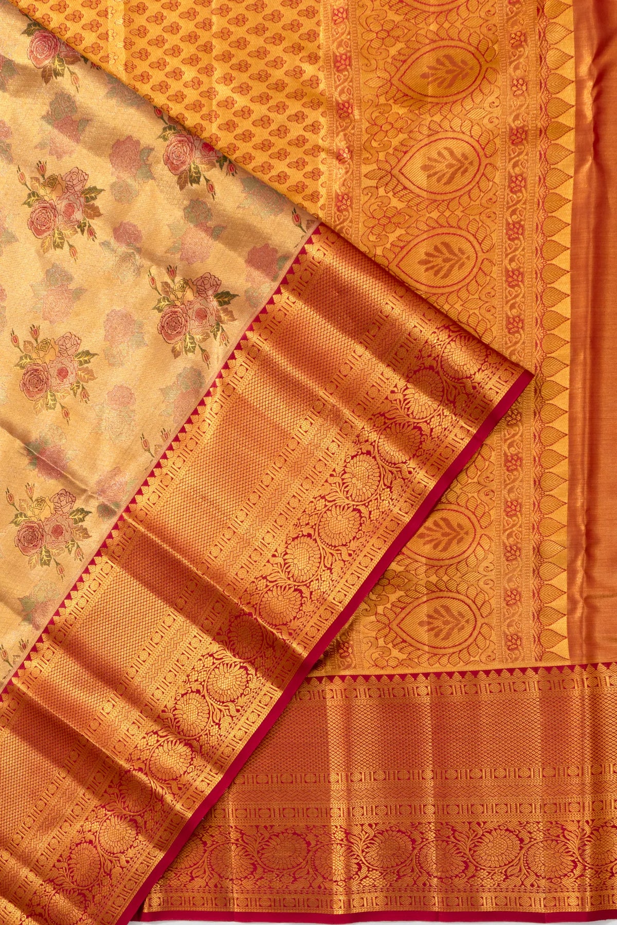 Taranga Kanchi Silk Tissue Butta Gold Saree
