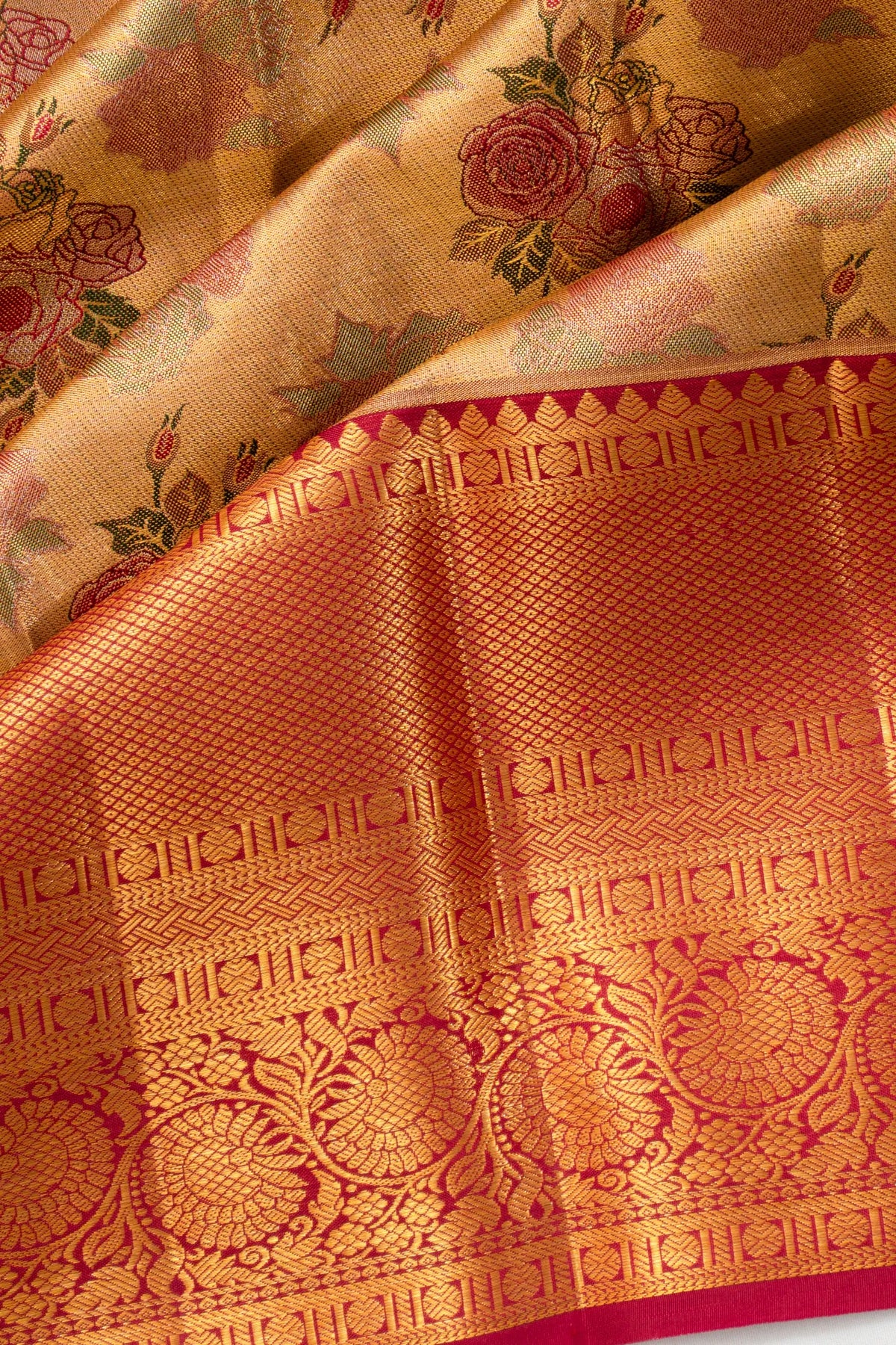 Taranga Kanchi Silk Tissue Butta Gold Saree