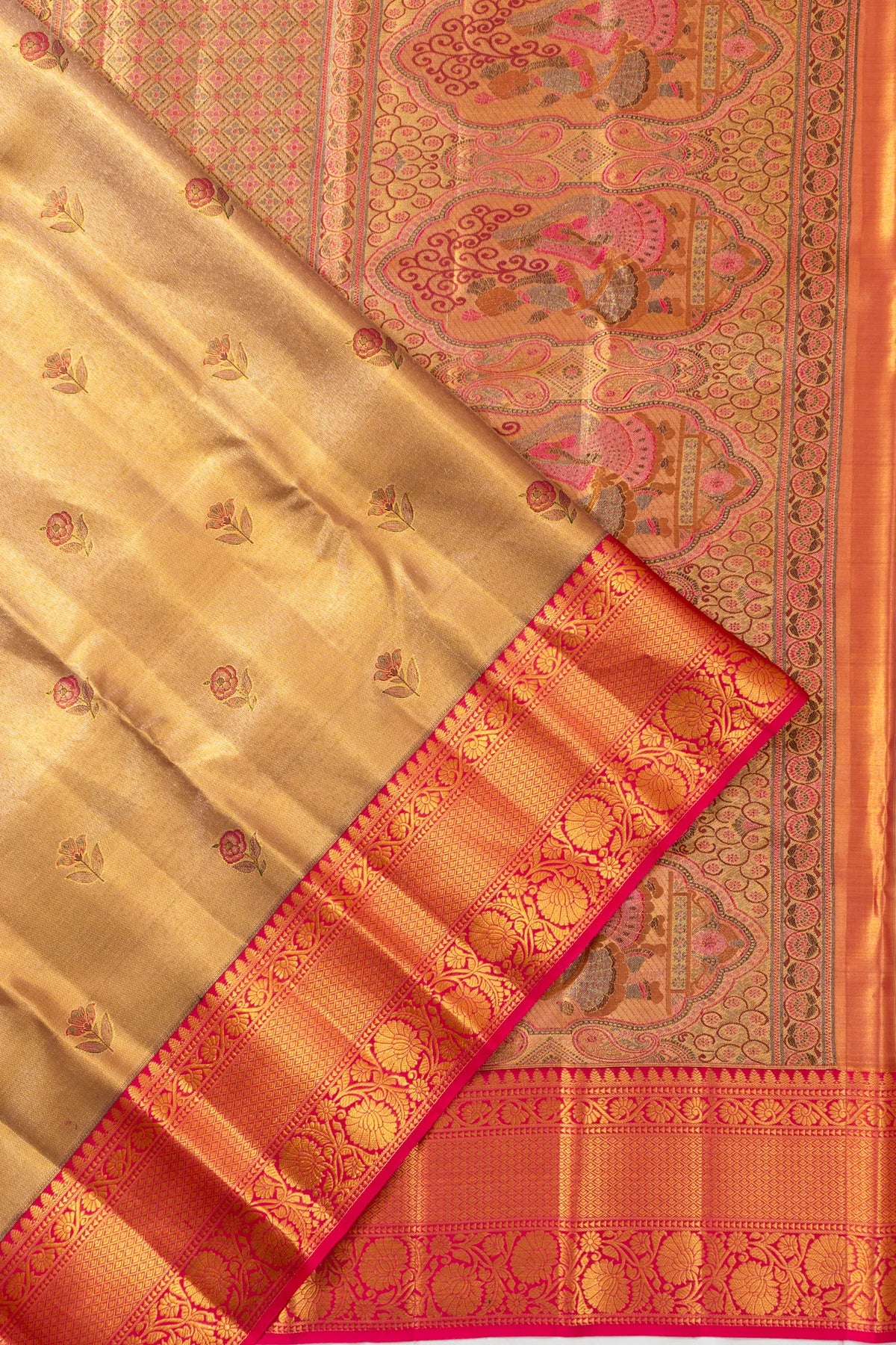 Taranga Kanchi Silk Tissue Butta Gold Saree