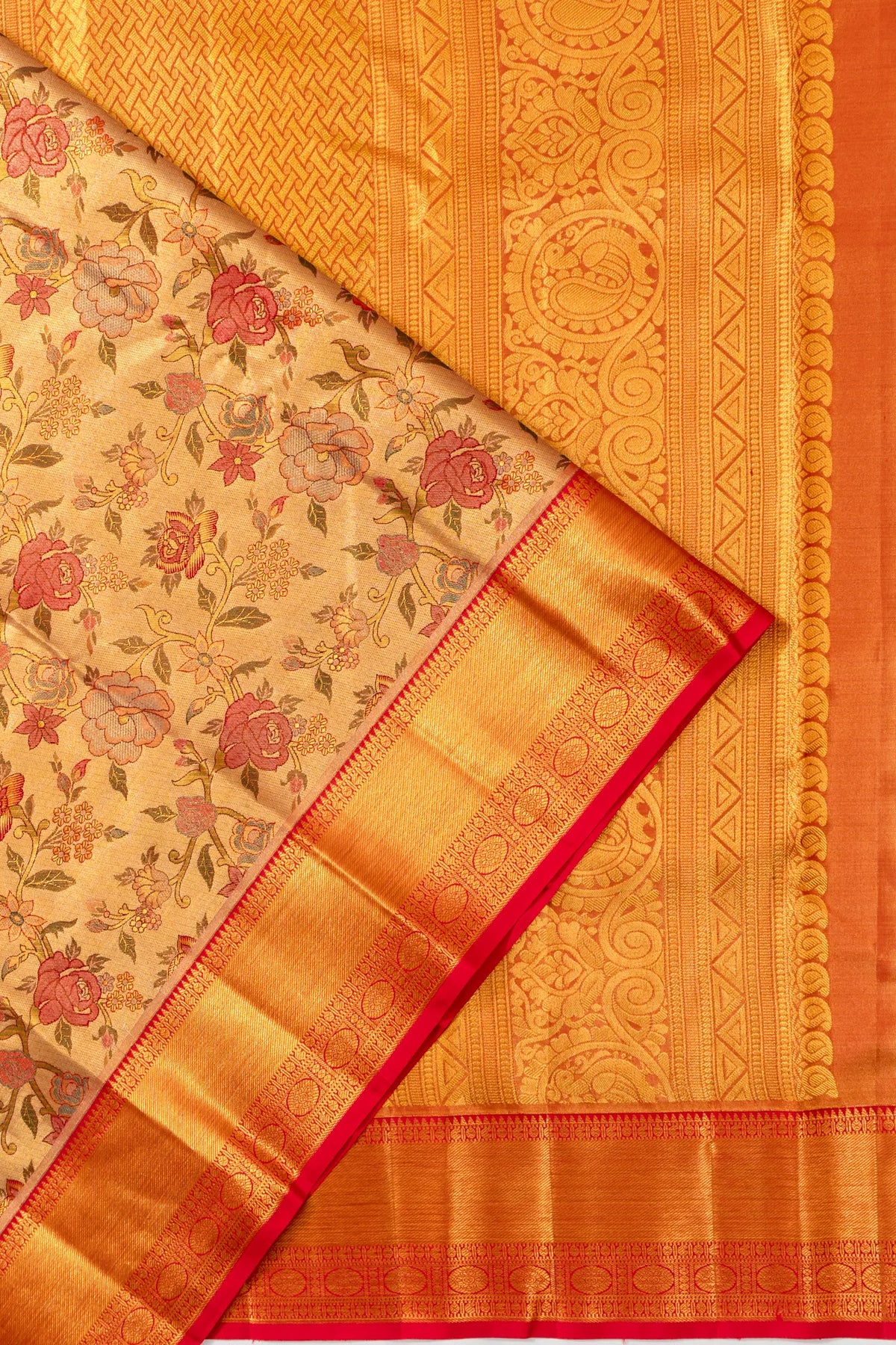 Taranga Kanchi Silk Tissue Jaal Gold Saree