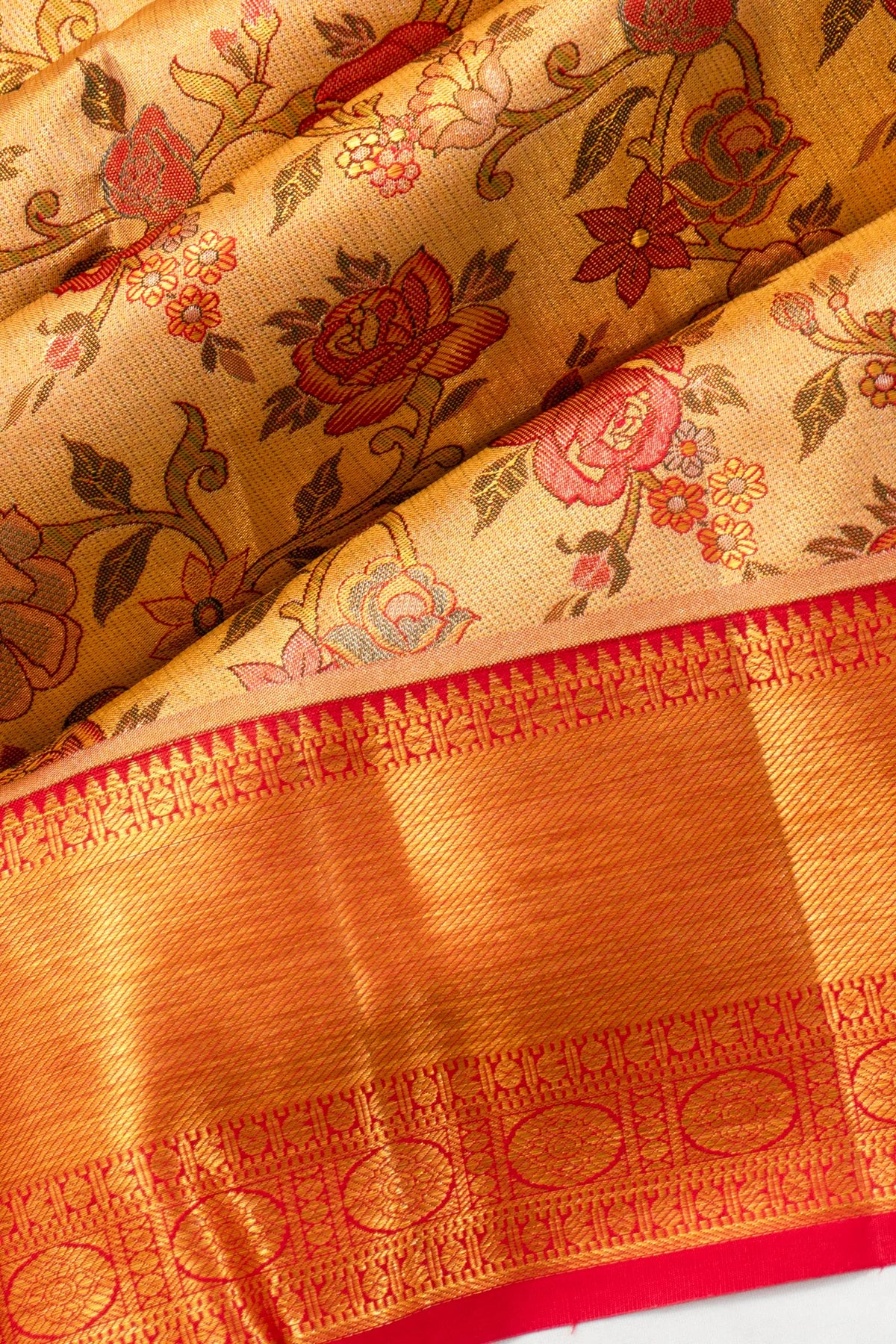 Taranga Kanchi Silk Tissue Jaal Gold Saree