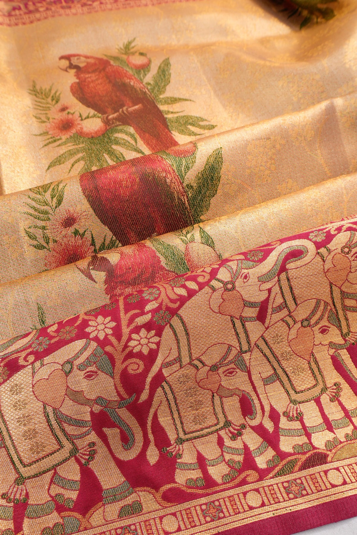 Taranga Kanchi Silk Tissue Printed Gold Saree