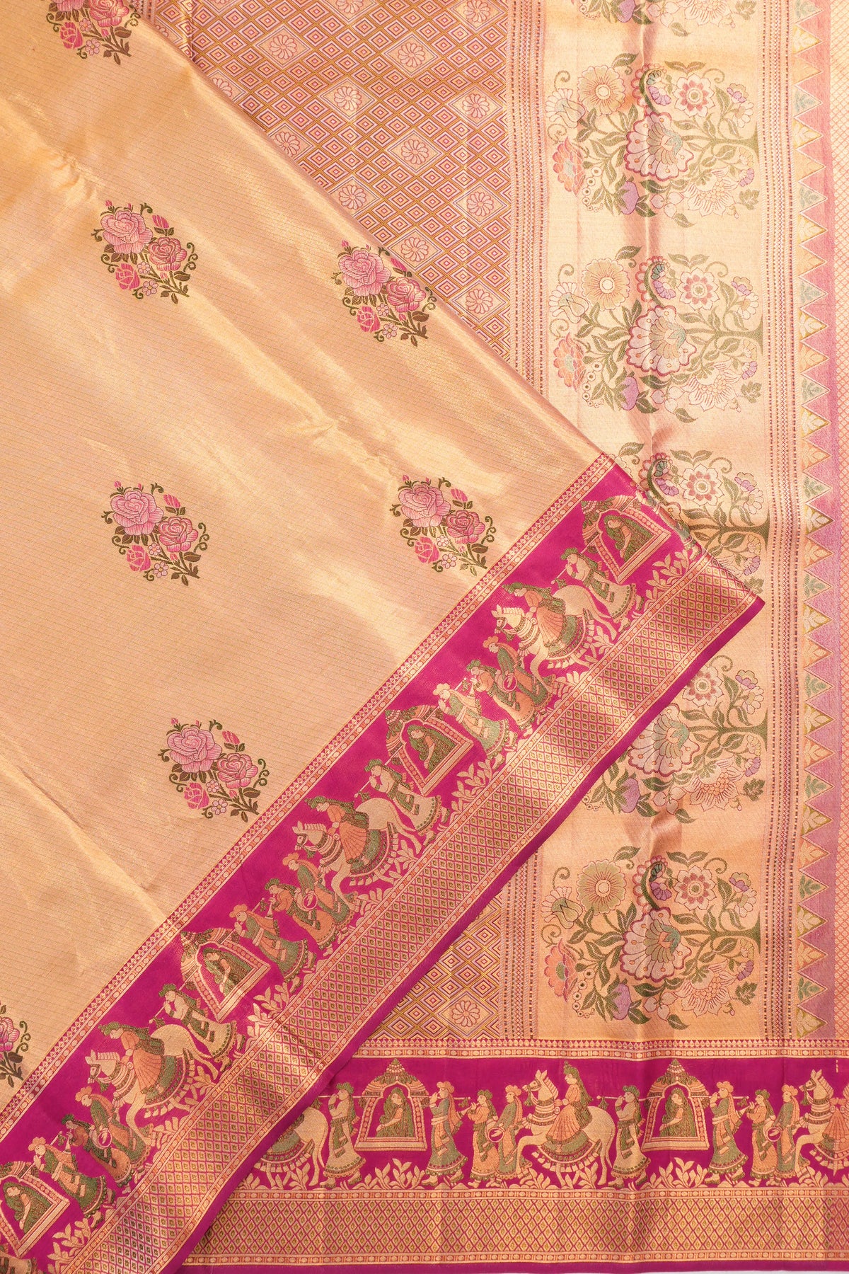 Taranga Kanchi Silk Tissue Butta Gold Saree