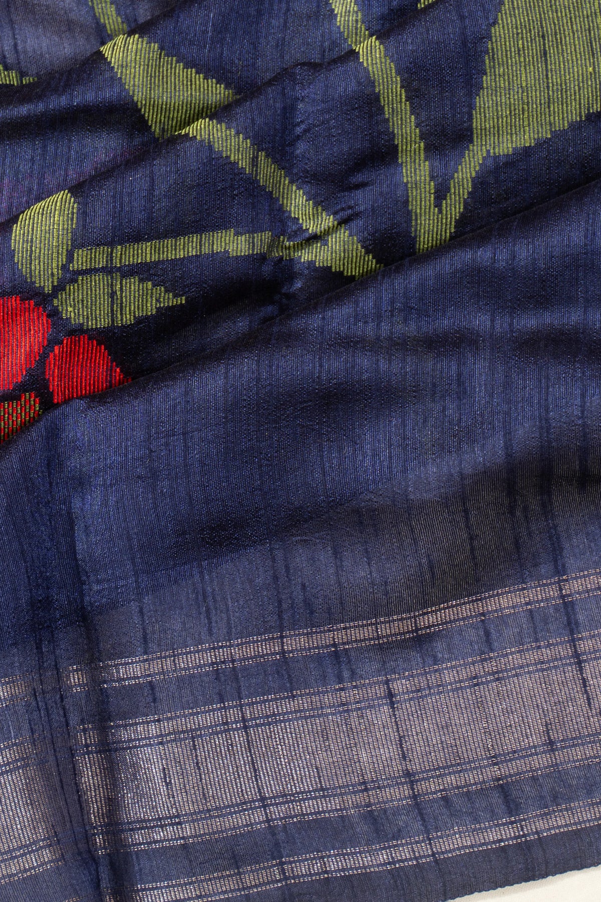 Vaanya Banaras Tussar Floral Embroidery Dark Blue Saree