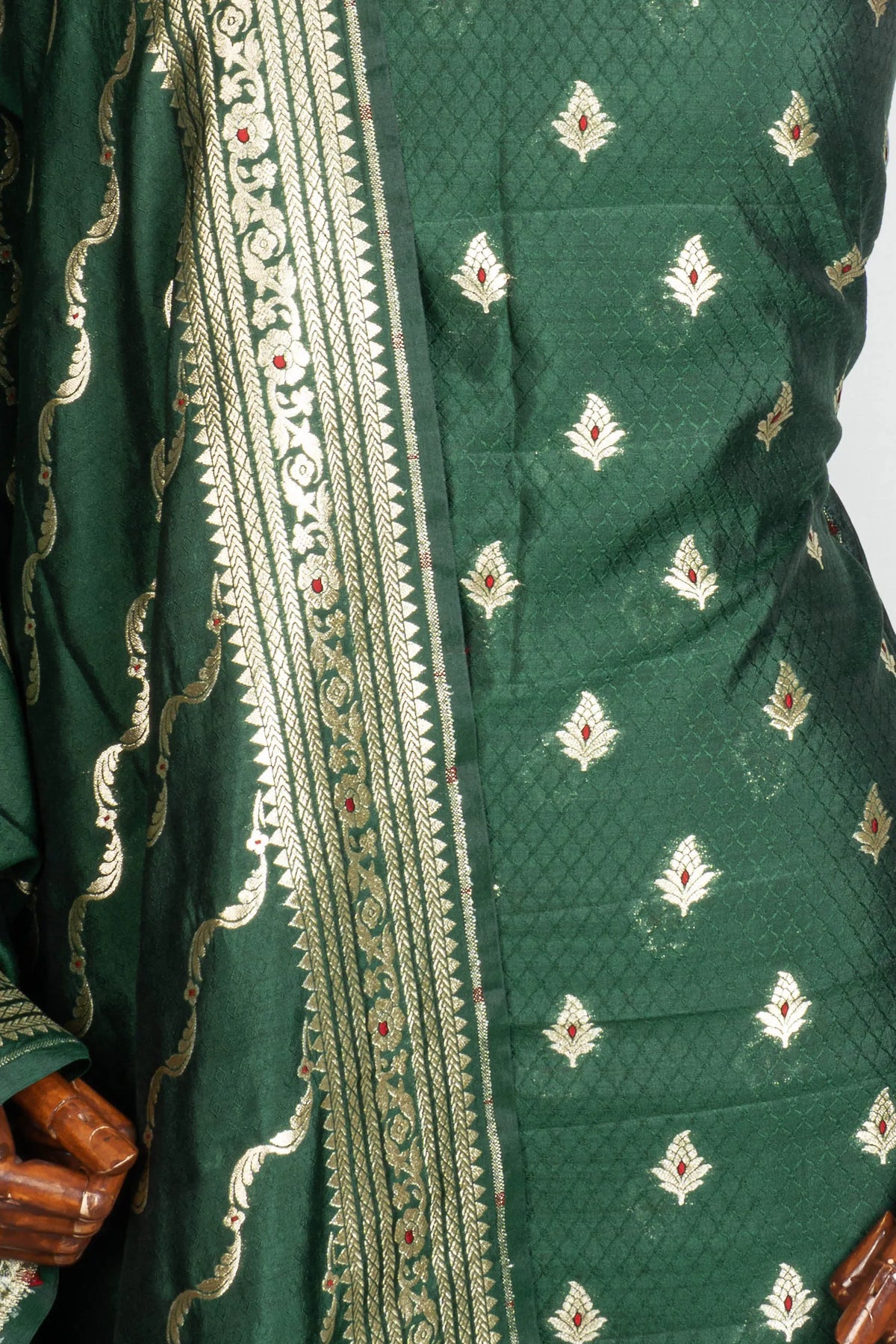 Vaanya Banaras Silk Butta Bottle Green Salwar Suit Set W/O Bottom