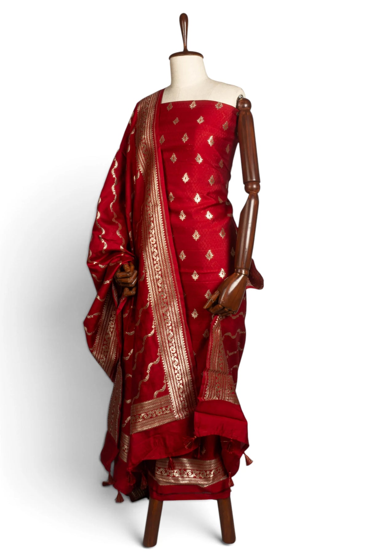 Vaanya Banaras Silk Butta Red Salwar Suit Set W/O Bottom