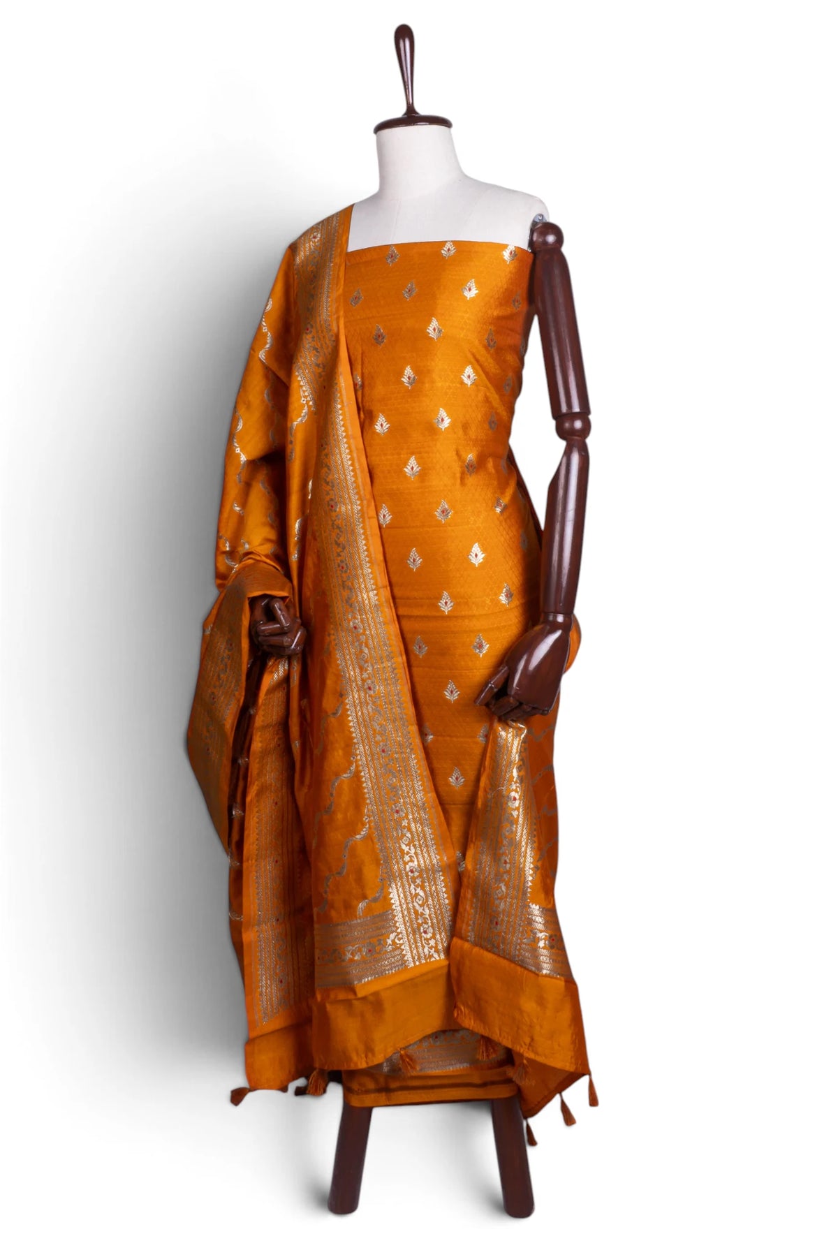 Vaanya Banaras Silk Butta Mustard Yellow Salwar Suit Set W/O Bottom