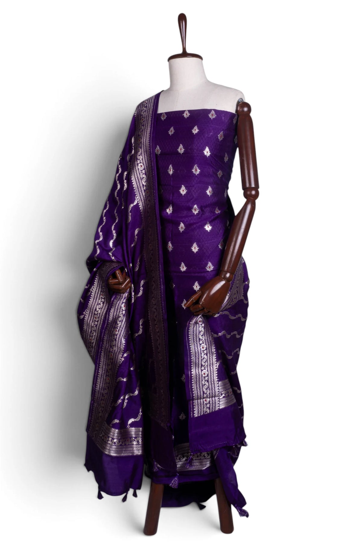 Vaanya Banaras Silk Butta Violet Salwar Suit Set W/O Bottom