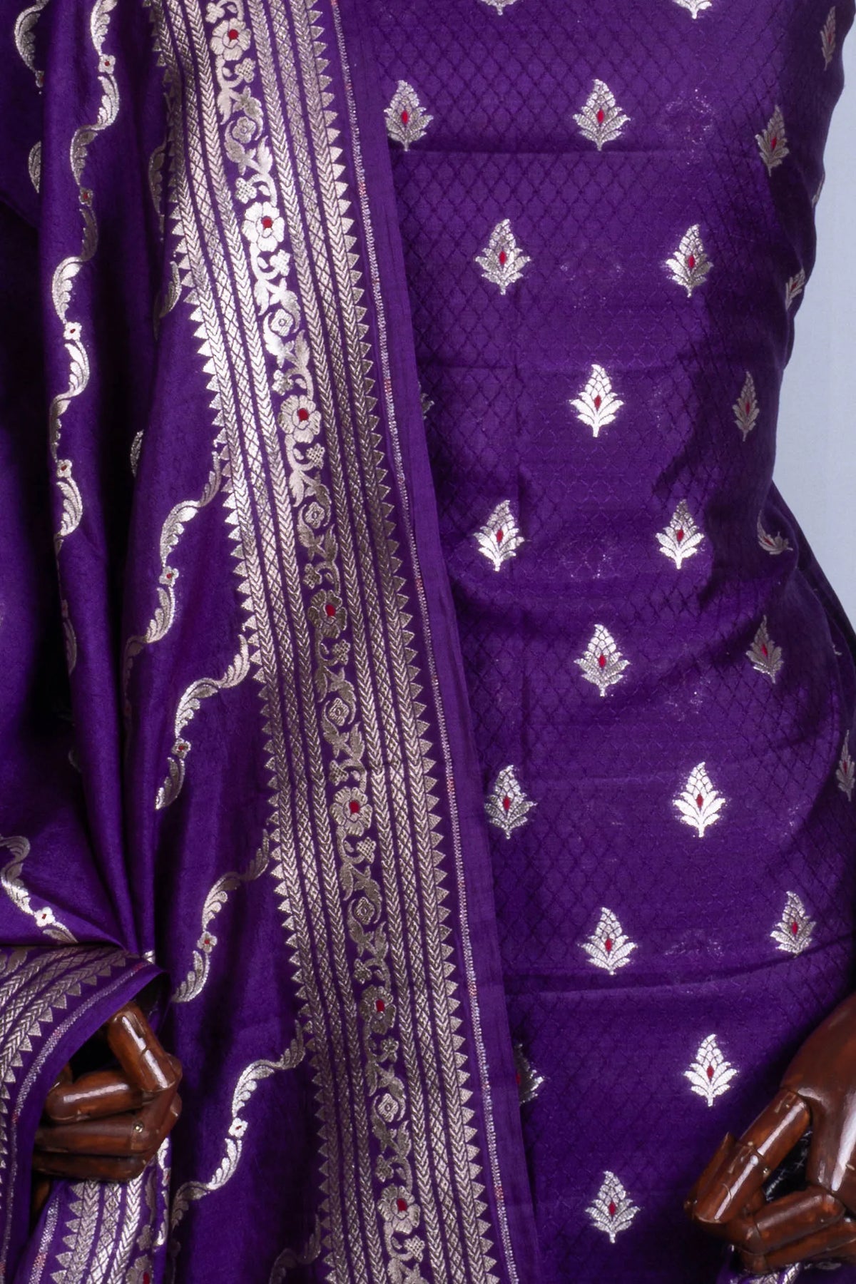 Vaanya Banaras Silk Butta Violet Salwar Suit Set W/O Bottom