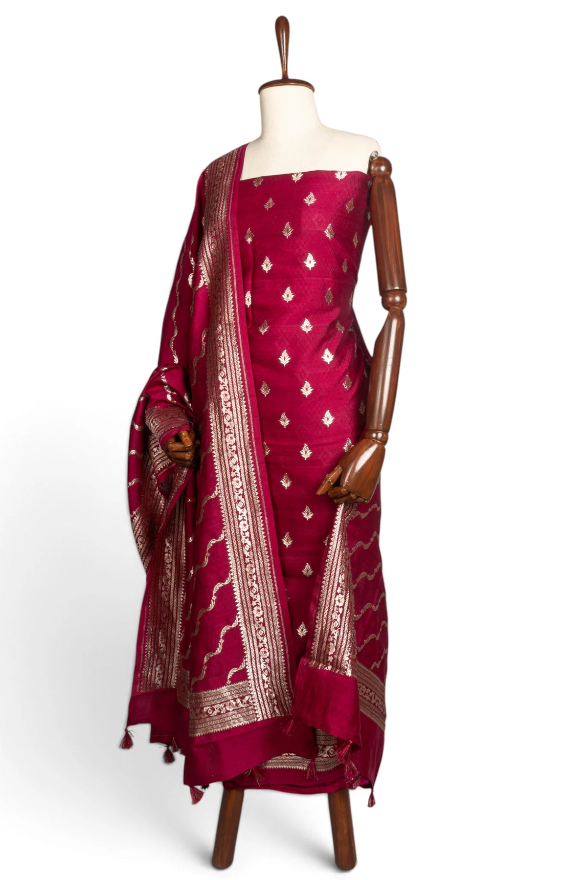 Vaanya Banaras Silk Butta Red Salwar Suit Set W/O Bottom