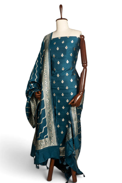 Vaanya Banaras Silk Butta Blue Salwar Suit Set W/O Bottom