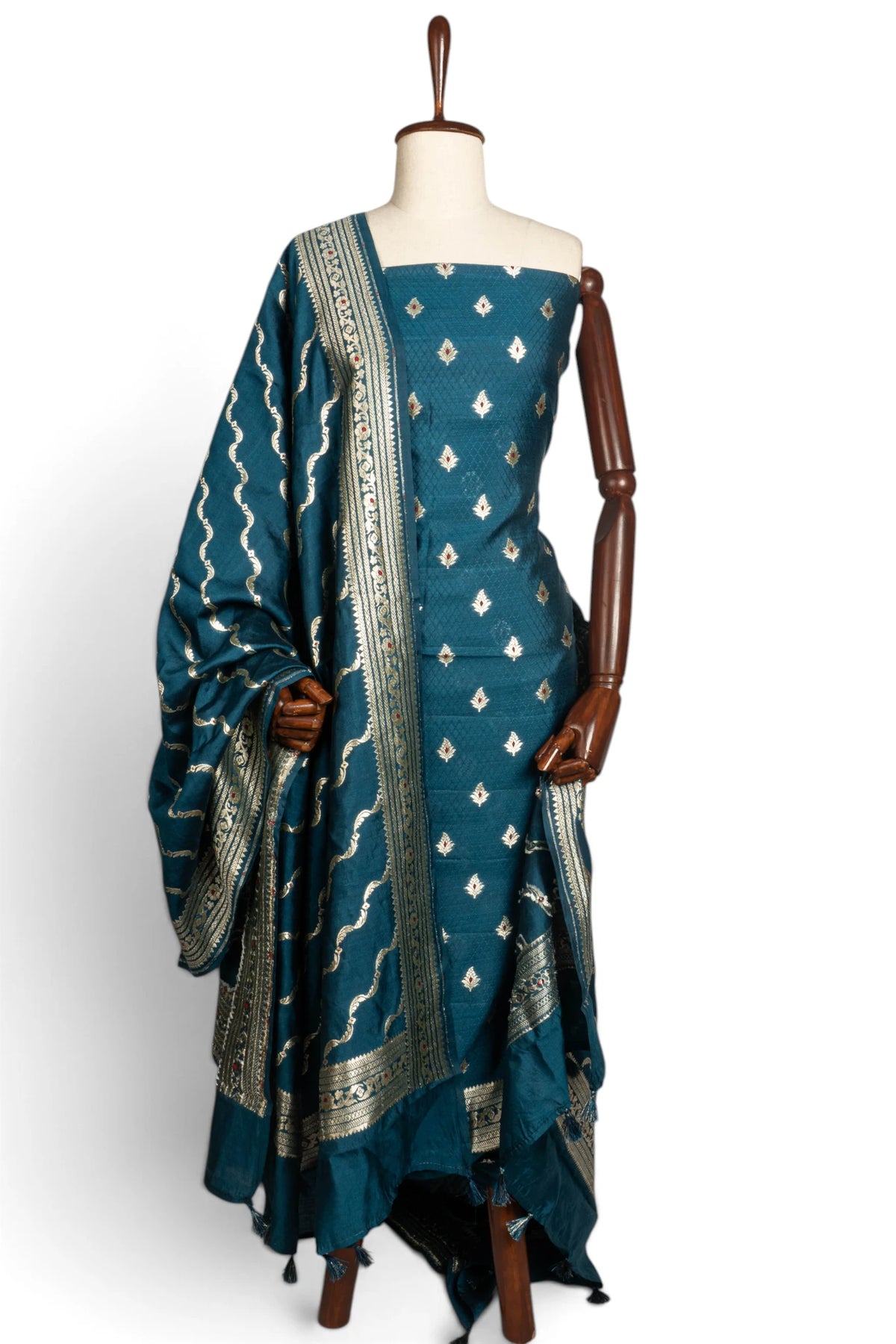 Vaanya Banaras Silk Butta Blue Salwar Suit Set W/O Bottom