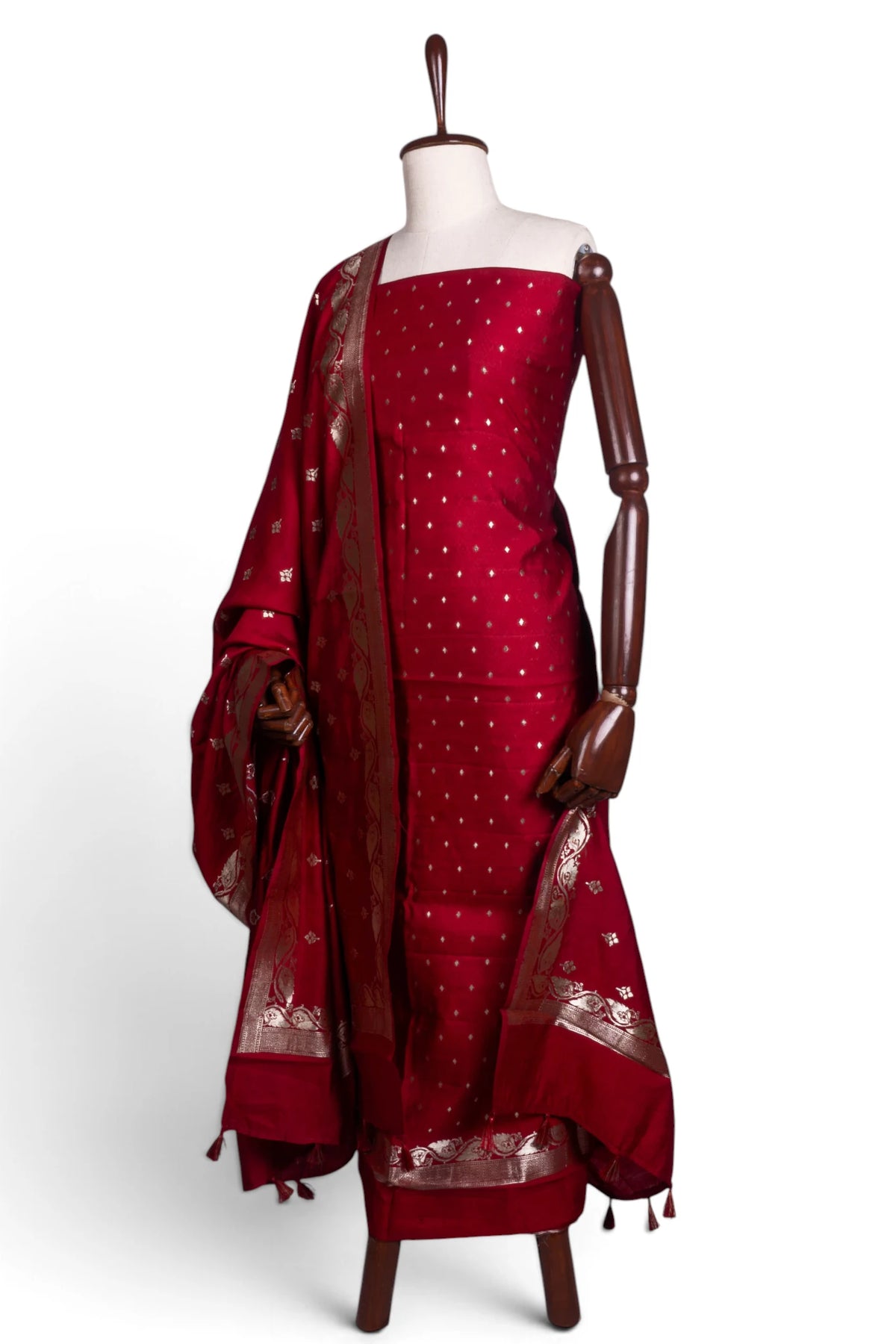 Vaanya Banaras Silk Butta Red Salwar Suit Set W/O Bottom