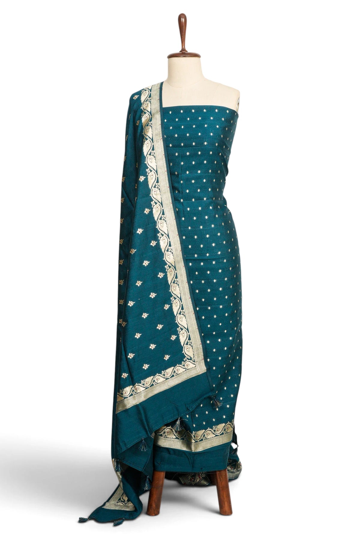 Vaanya Banaras Silk Butta Teal Blue Salwar Suit Set W/O Bottom