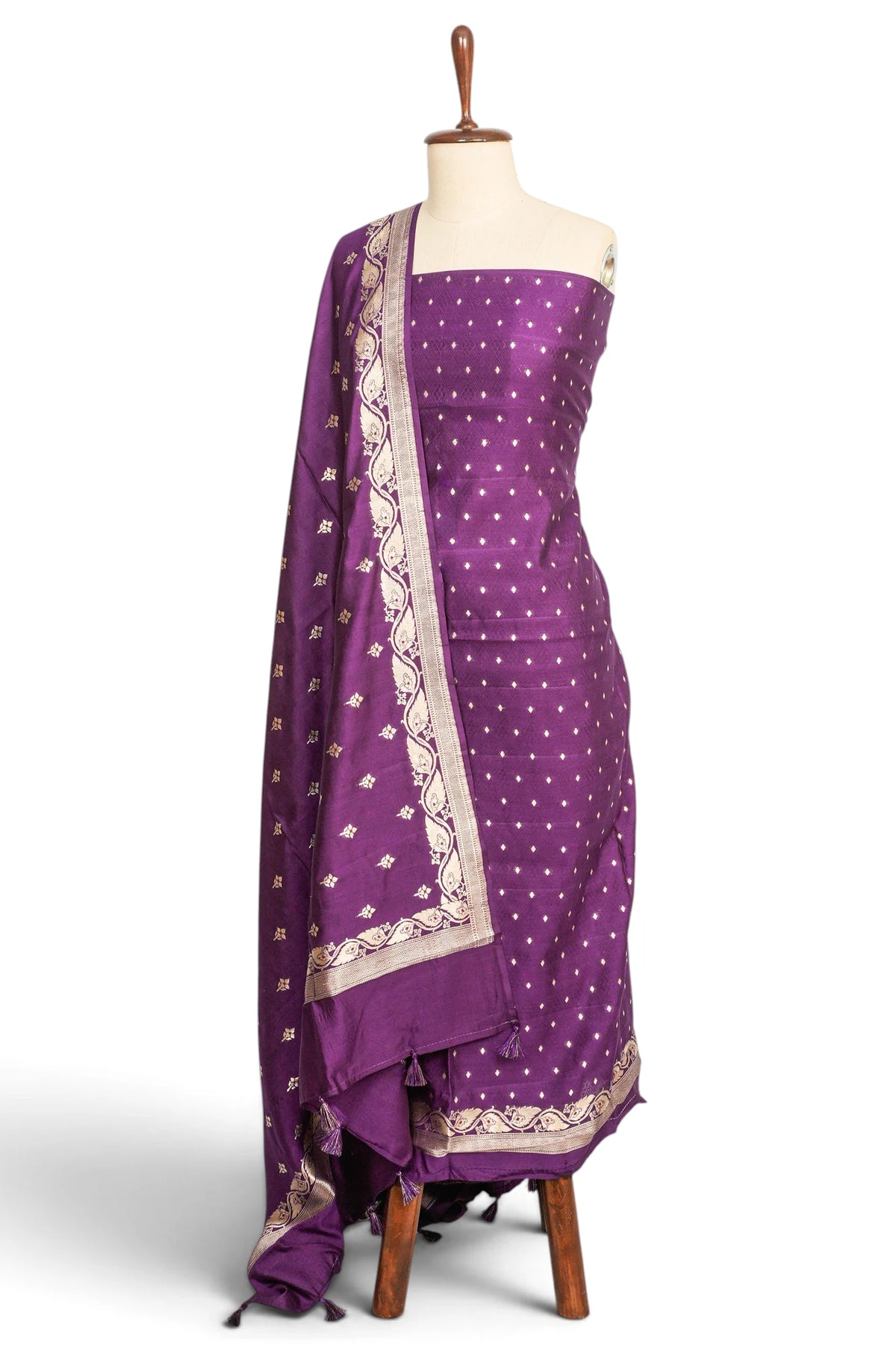 Vaanya Banaras Silk Butta Purple Salwar Suit Set W/O Bottom