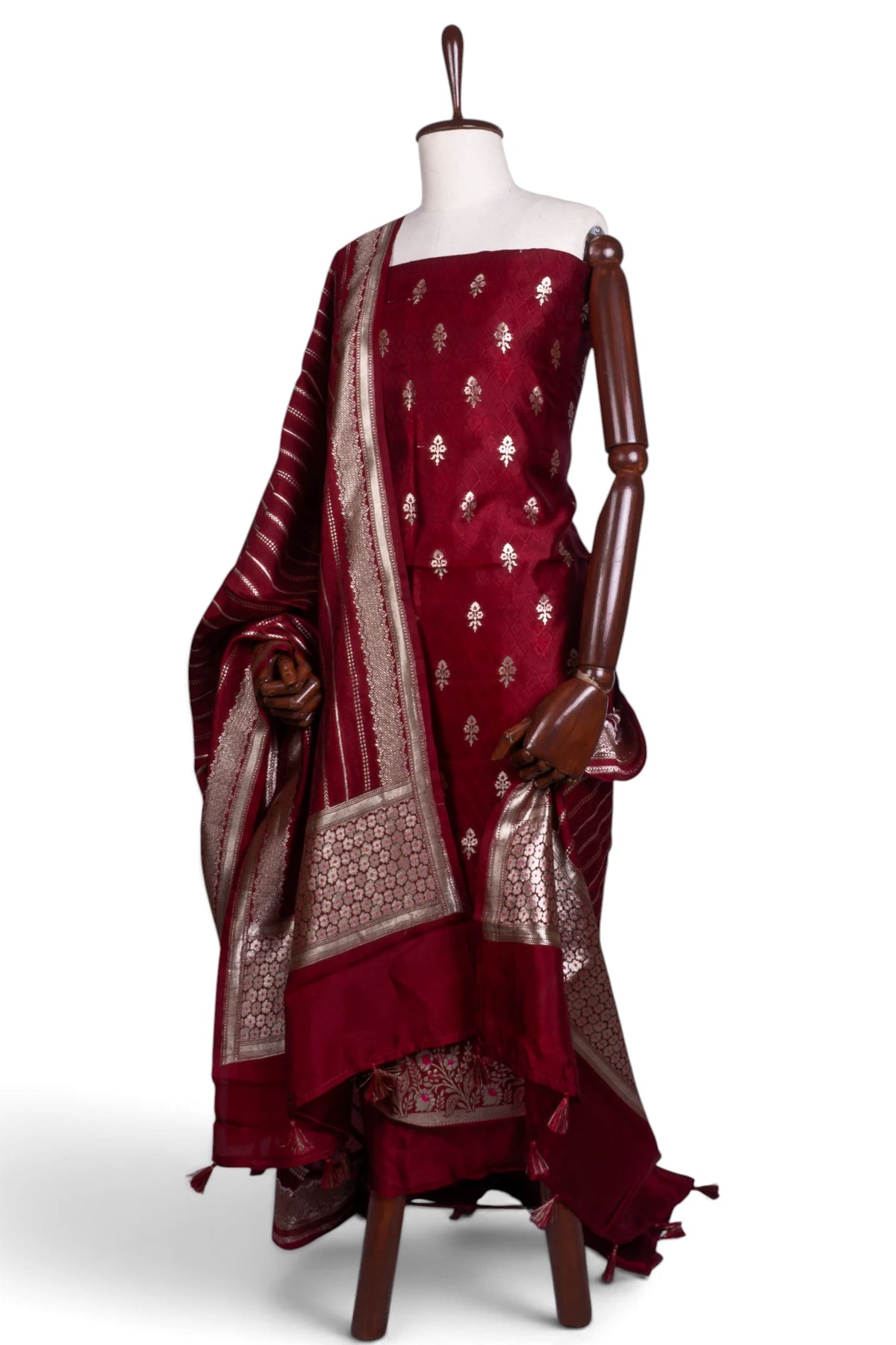 Vaanya Banaras Silk Butta Apple Red Salwar Suit Set W/O Bottom