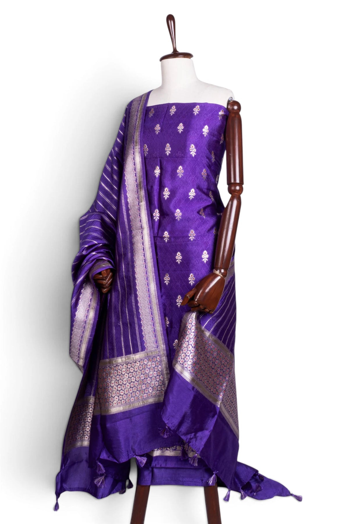 Vaanya Banaras Silk Butta Violet Salwar Suit Set W/O Bottom