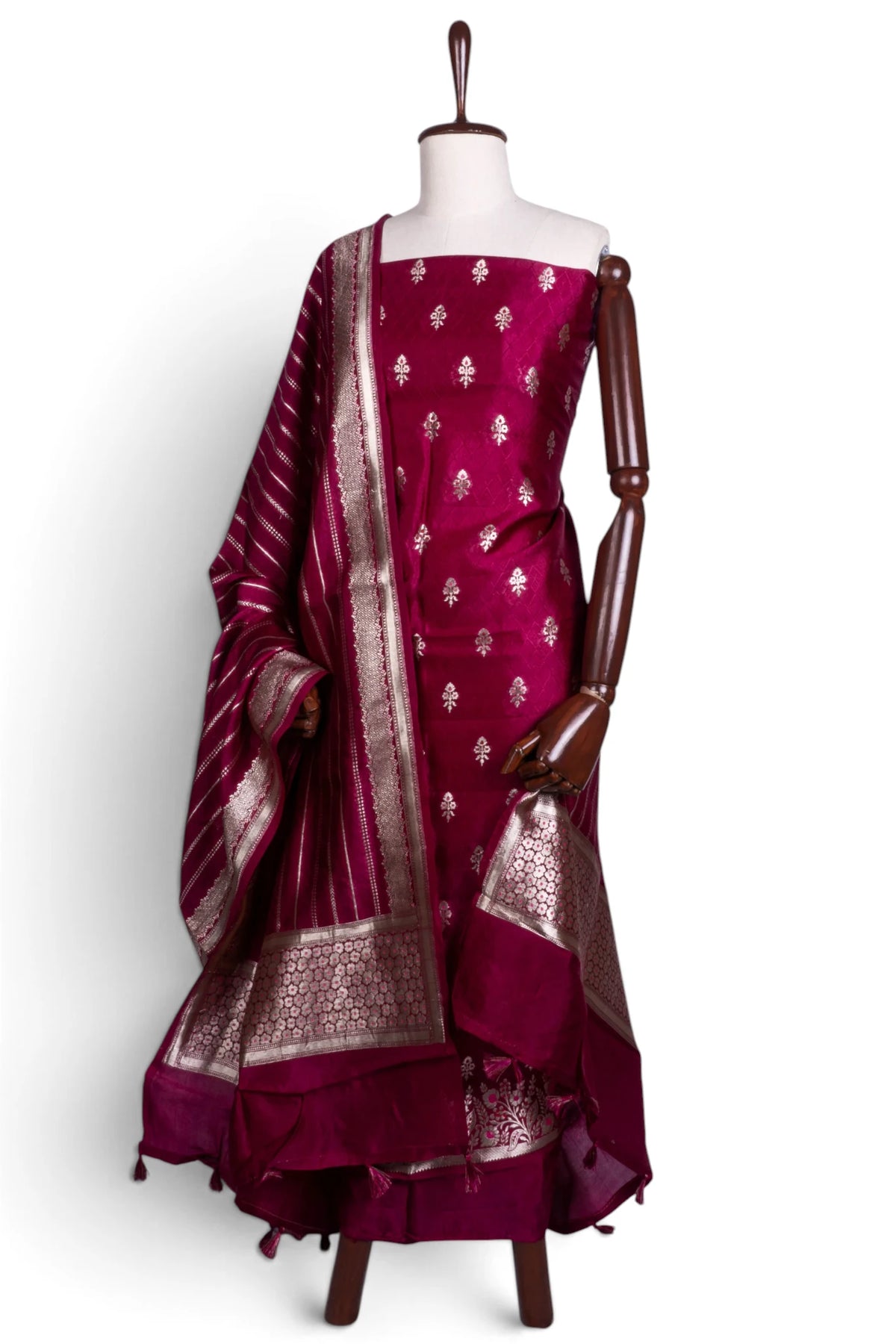 Vaanya Banaras Silk Butta Magenta Pink Salwar Suit Set W/O Bottom