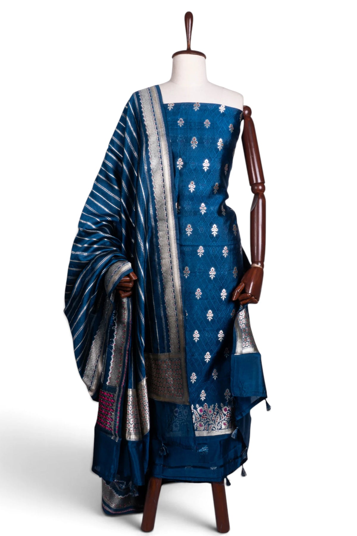 Vaanya Banaras Silk Butta Dark Blue Salwar Suit Set W/O Bottom