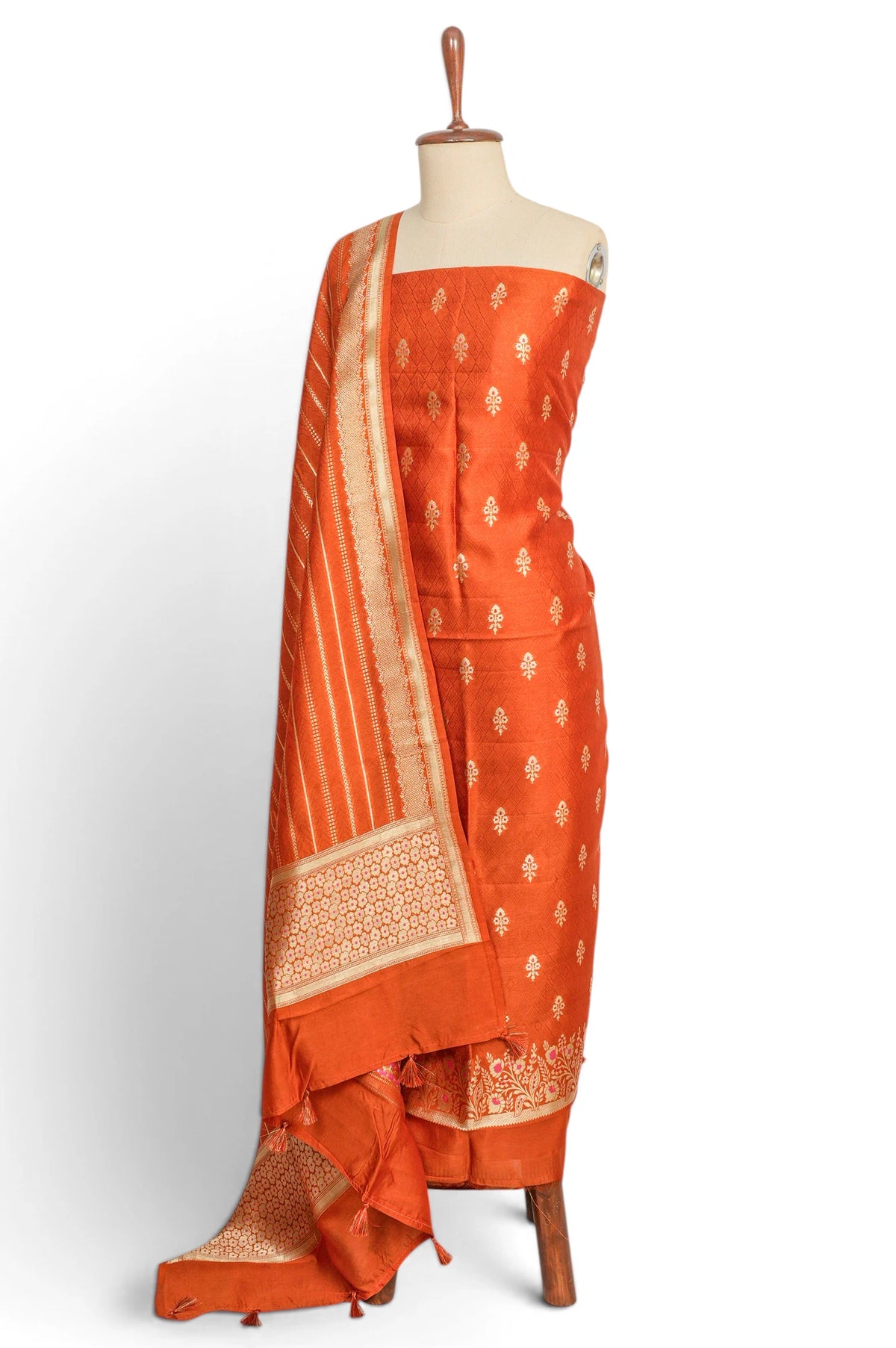 Vaanya Banaras Silk Butta Orange Salwar Suit Set W/O Bottom