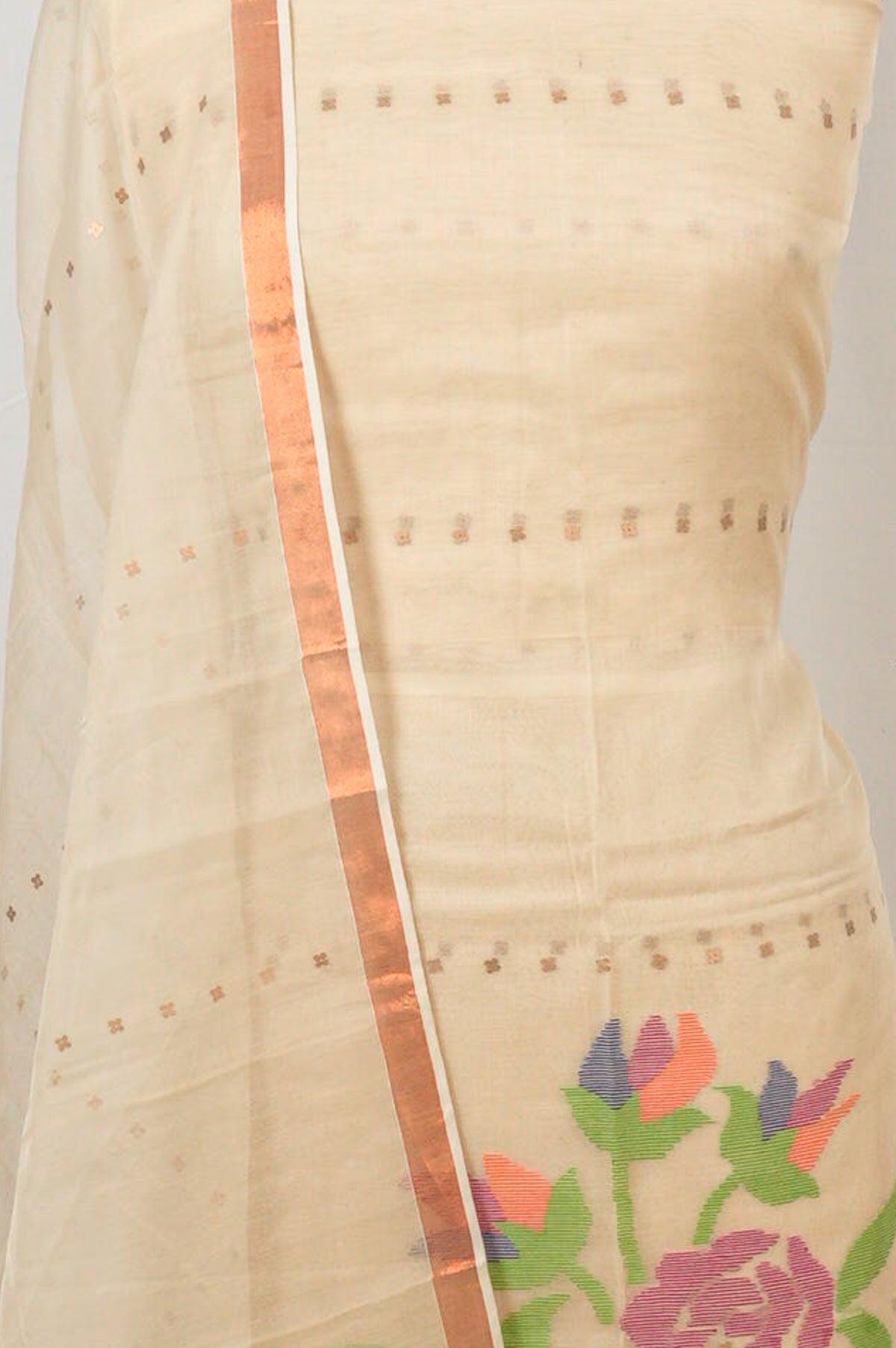 Dhakai Handspun Cotton Jamdani Off White Salwar Suit Set W/O Bottom