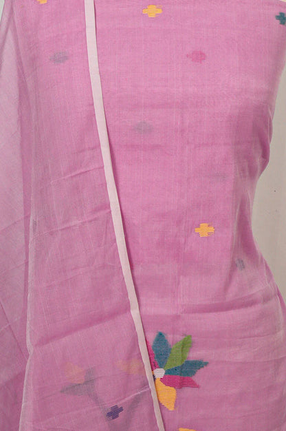 Dhakai Handspun Cotton Jamdani Baby Pink Salwar Suit Set W/O Bottom
