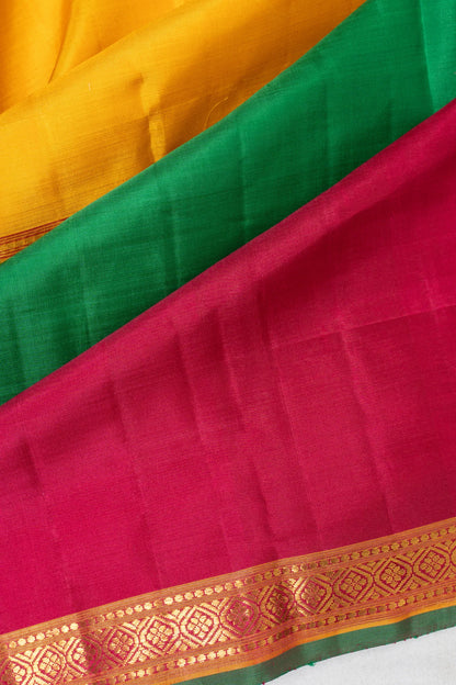 Kanchipuram Silk Plain Green Saree With Ganga Jamuna Border