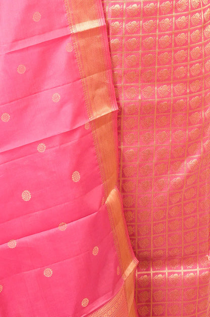 Kanchipuram Silk Checks And Butta Pink Salwar Suit Set